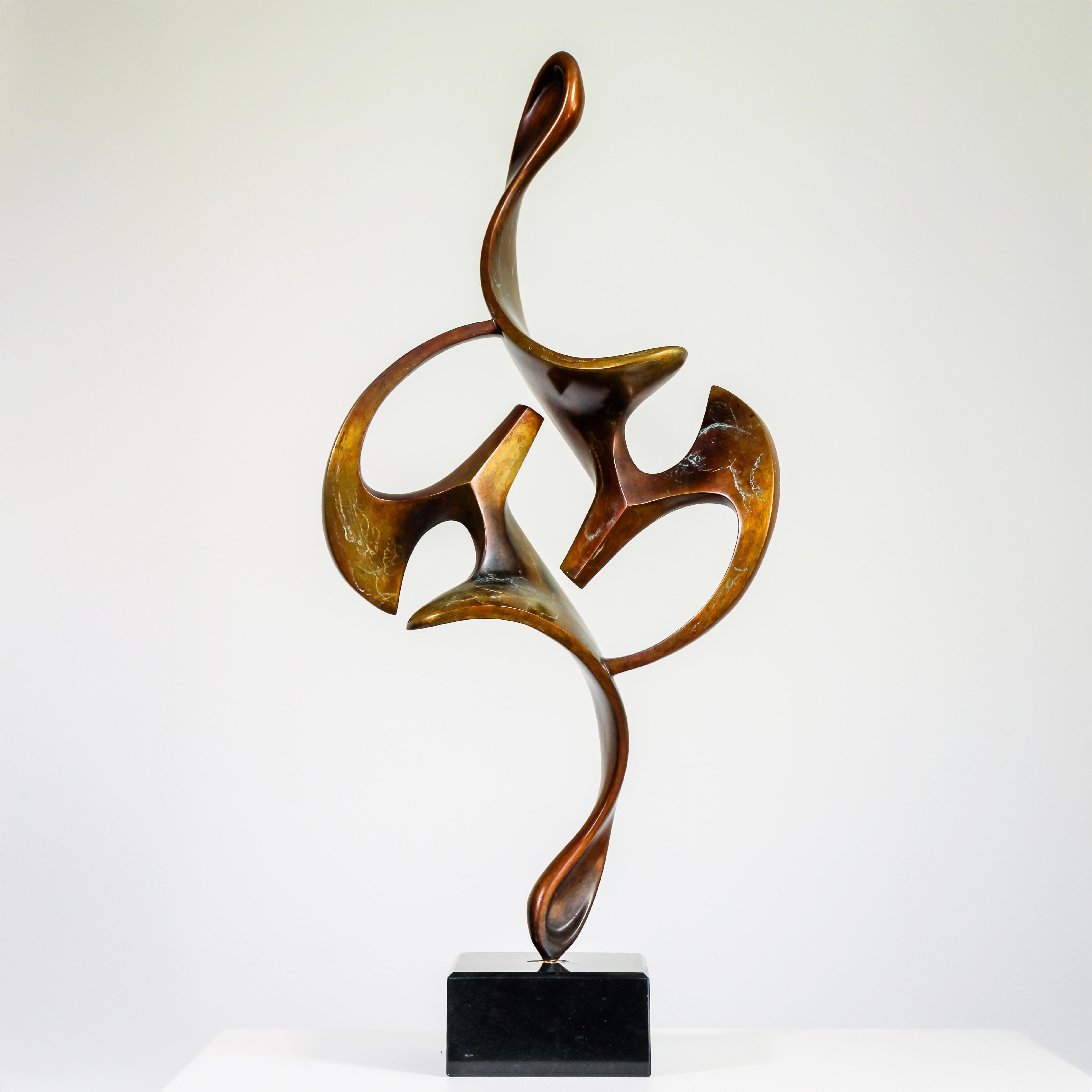 Acrobat - Geometrical, Graceful Abstract Bronze Sculpture on Marble Base