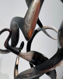 Fugue - Fluid, Graceful Abstract Bronze Sculpture on White Marble Base