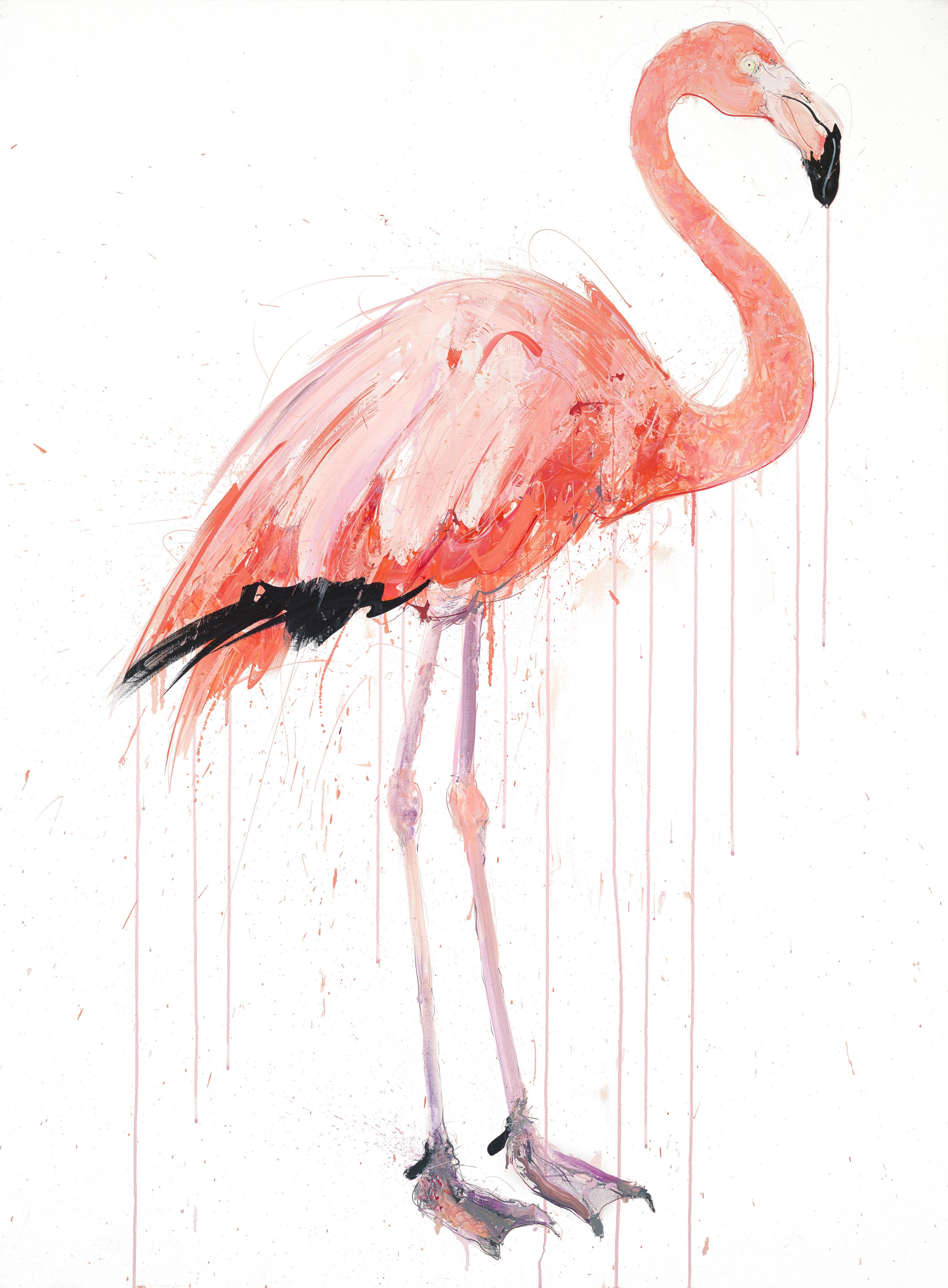 Figurative Painting Dave White - Huile sur toile Flamingo II d'origine