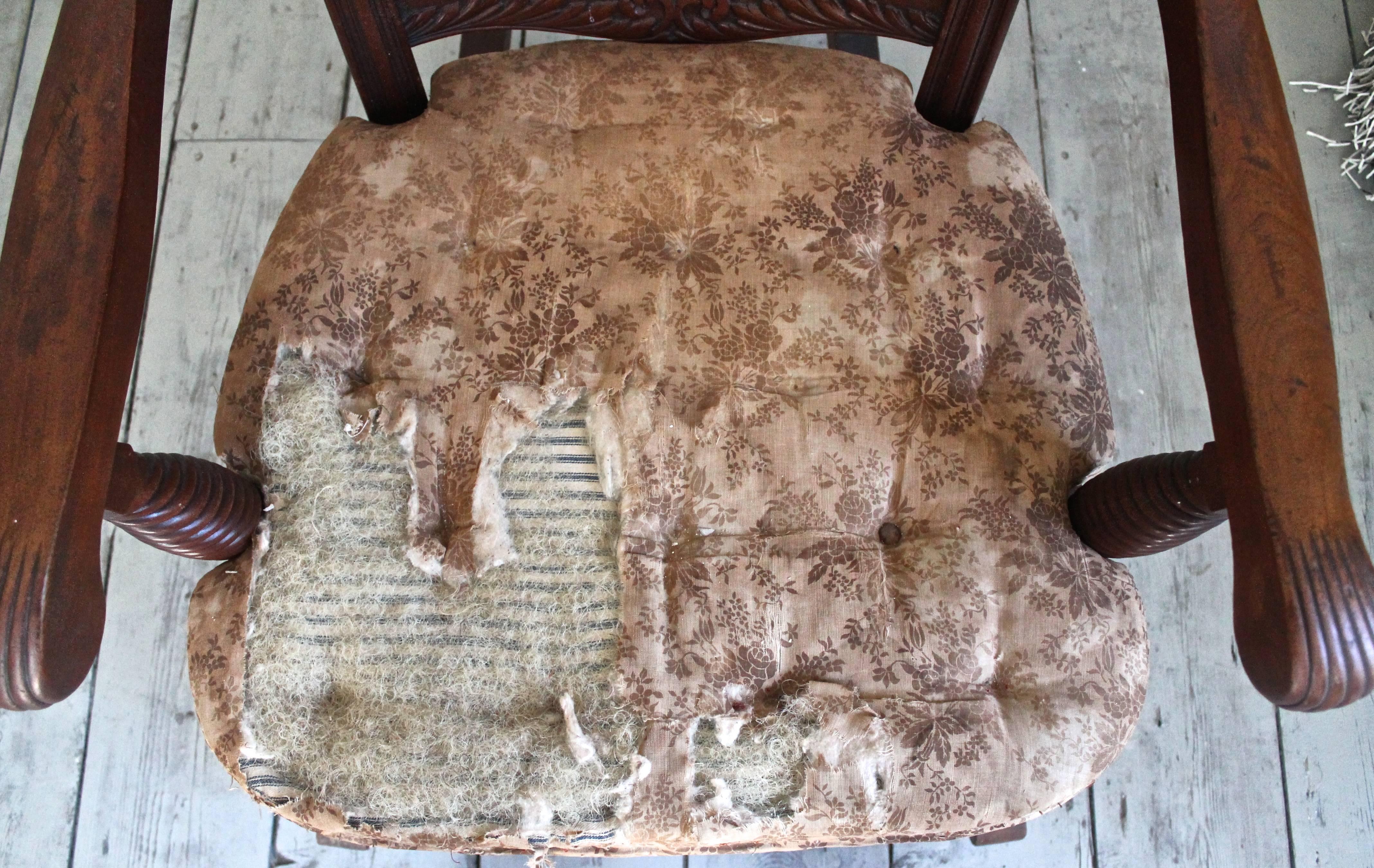  Francis Bacon Davenport American Renaissance Carved Mahogany Armchair In Good Condition For Sale In Sharon, CT