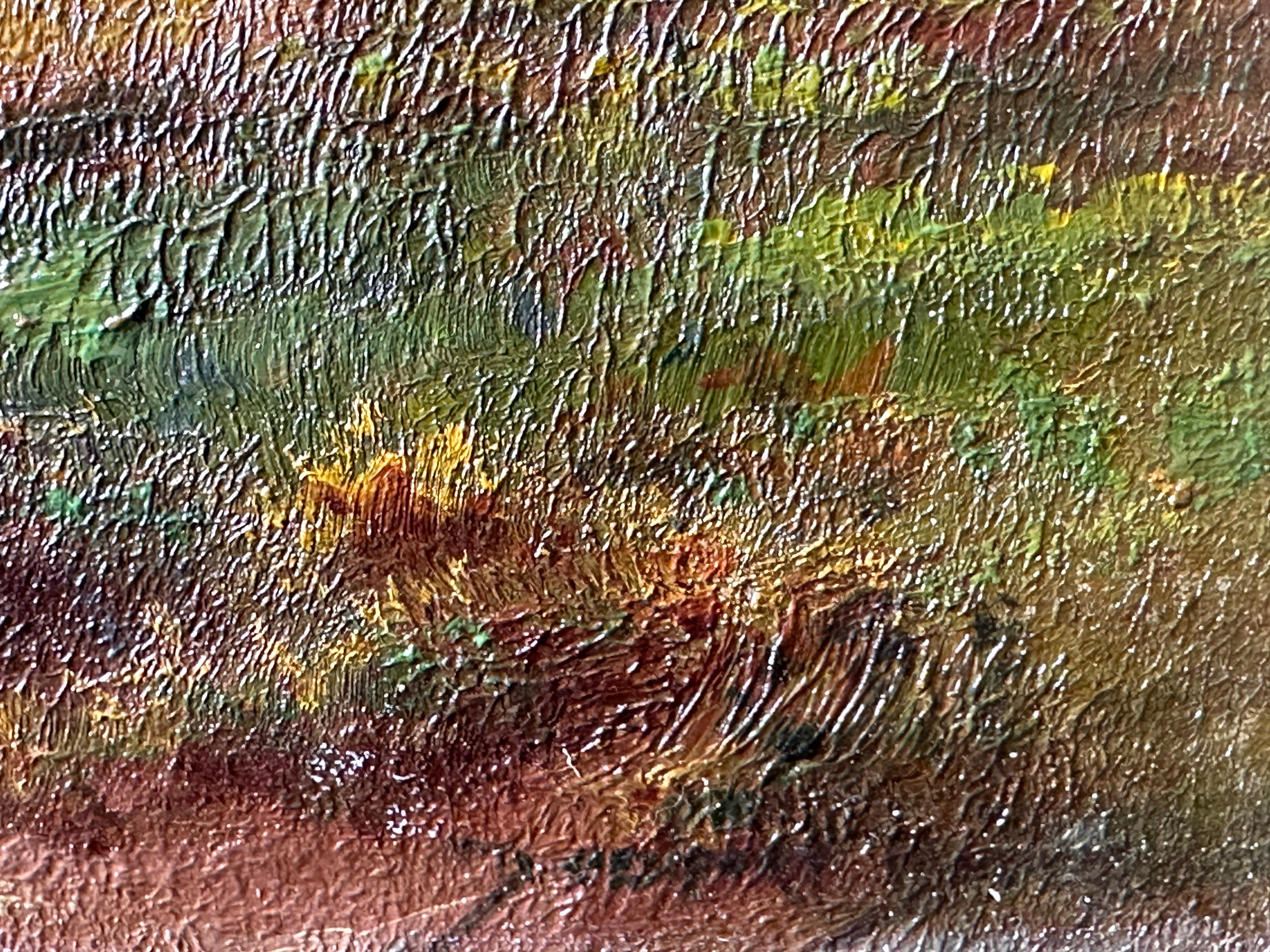 Antique British Pastoral Landscape Oil Painting Sheep Grazing in Meadows 3