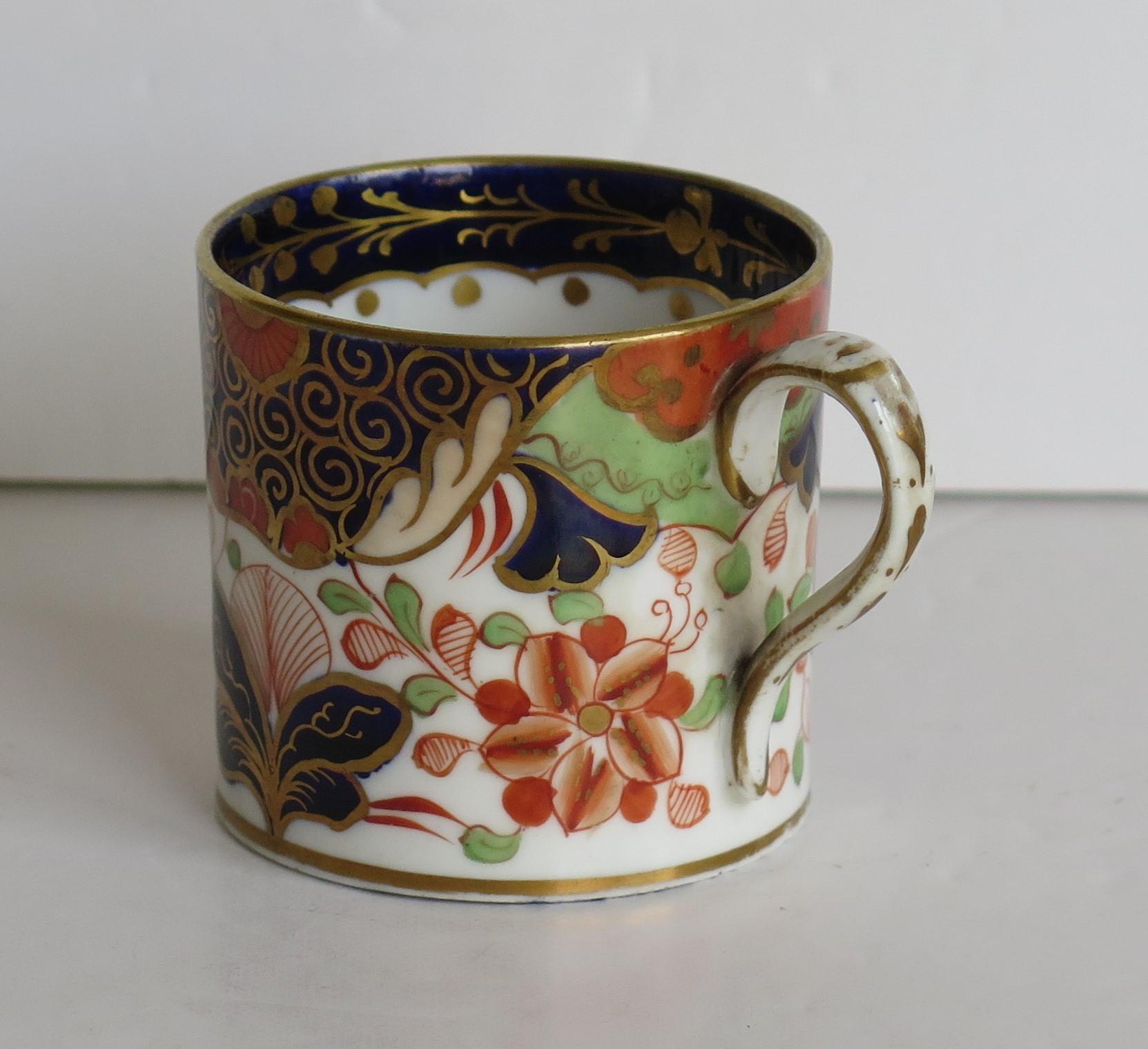 English Davenport Coffee Can Porcelain Hand Painted Gilded Imari Fence Ptn, circa 1808