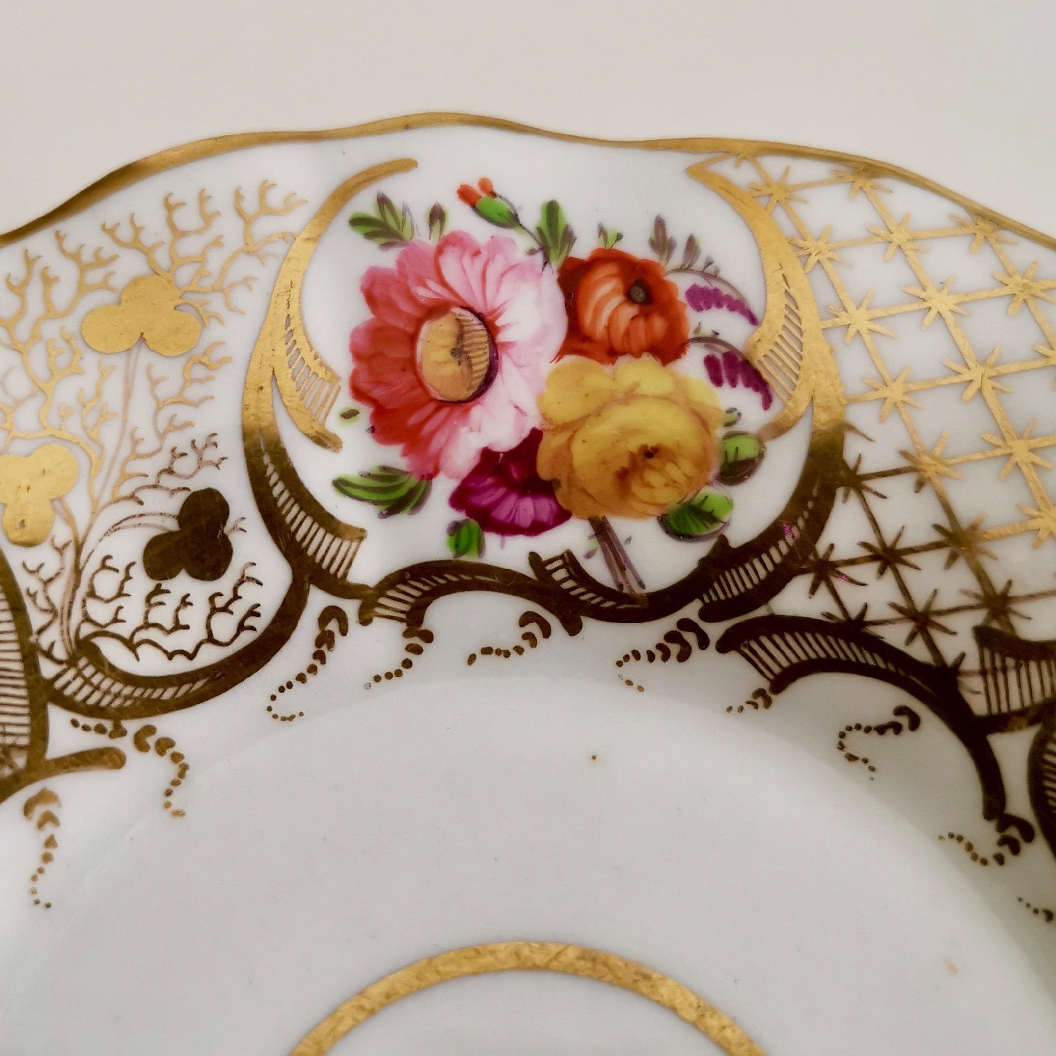 Davenport Porcelain Coffee Cup, Gilt, Hand Painted Flowers, Regency ca 1825 5