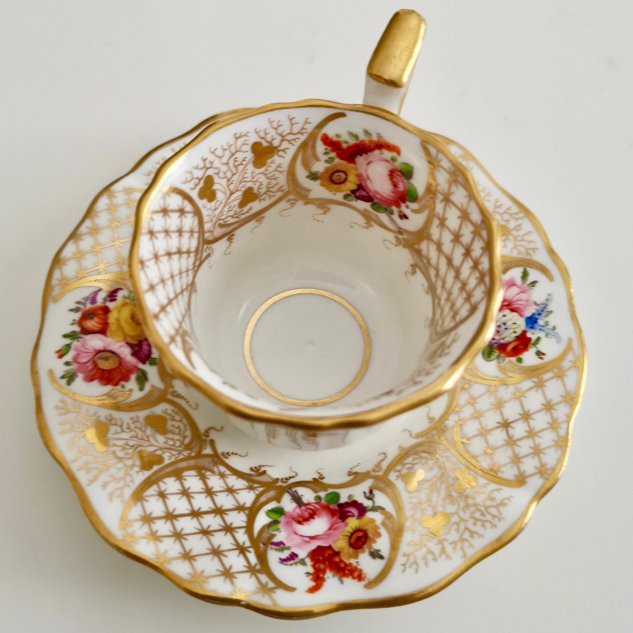 Hand-Painted Davenport Porcelain Coffee Cup, Gilt, Hand Painted Flowers, Regency ca 1825