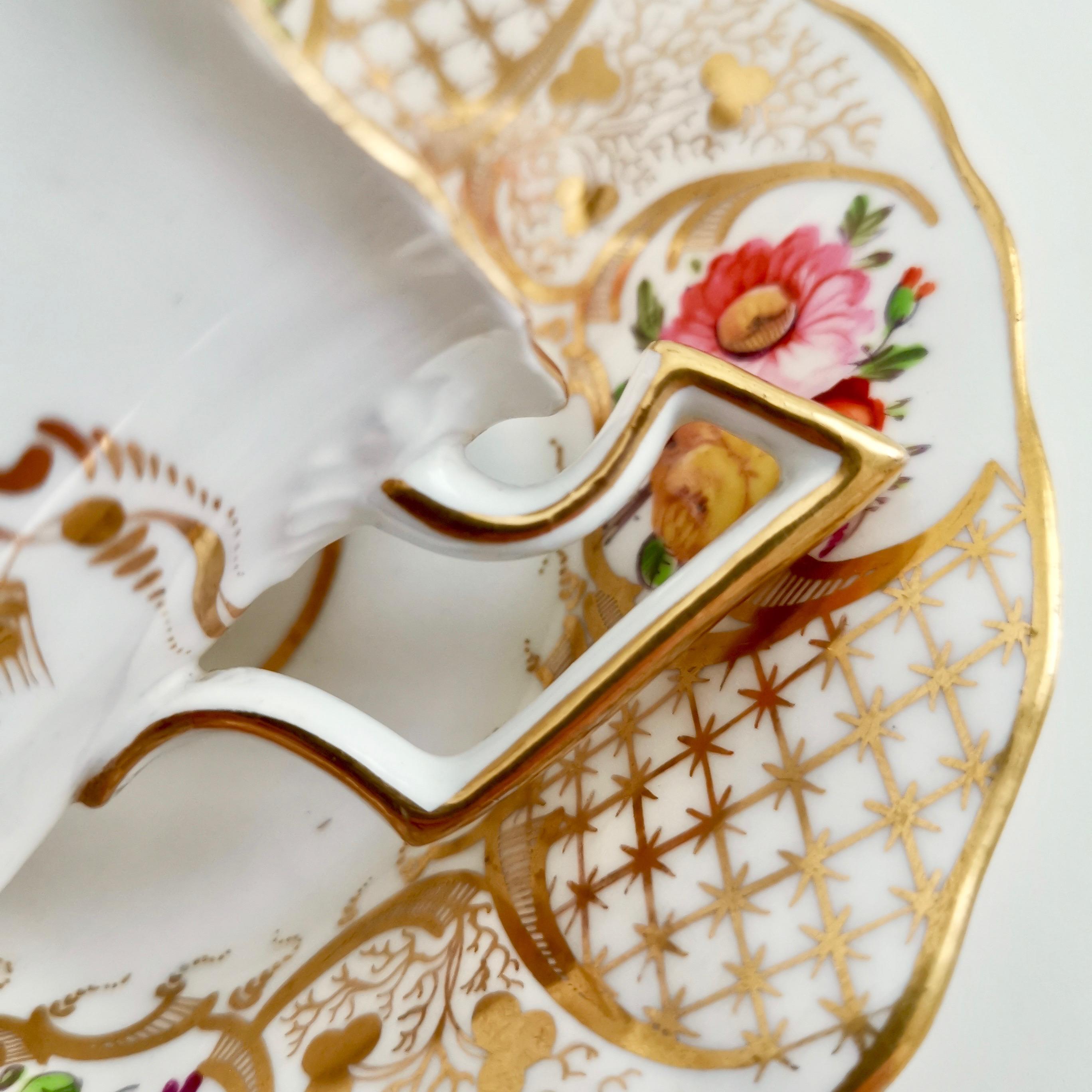 Early 19th Century Davenport Porcelain Coffee Cup, Gilt, Hand Painted Flowers, Regency ca 1825