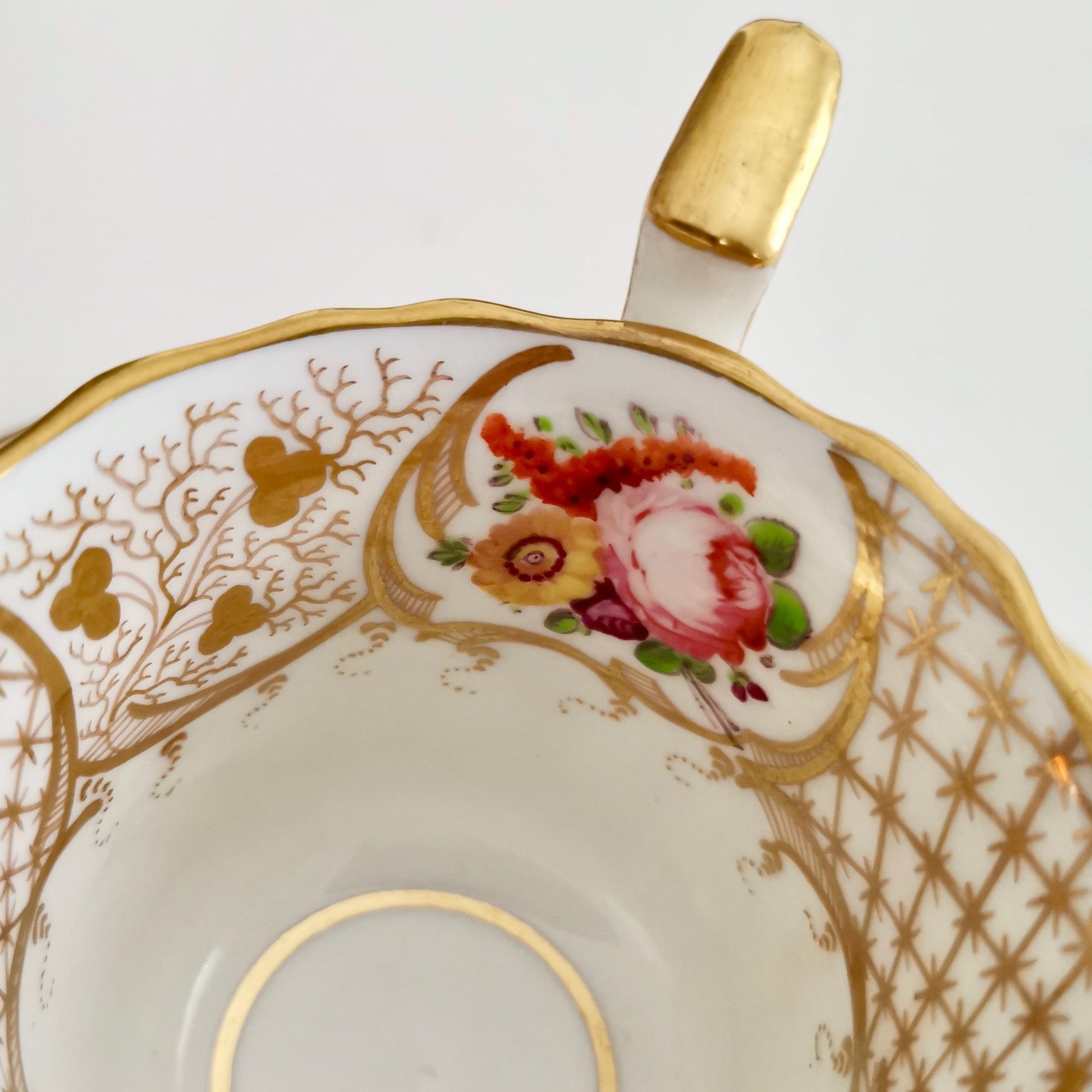 Davenport Porcelain Coffee Cup, Gilt, Hand Painted Flowers, Regency ca 1825 1