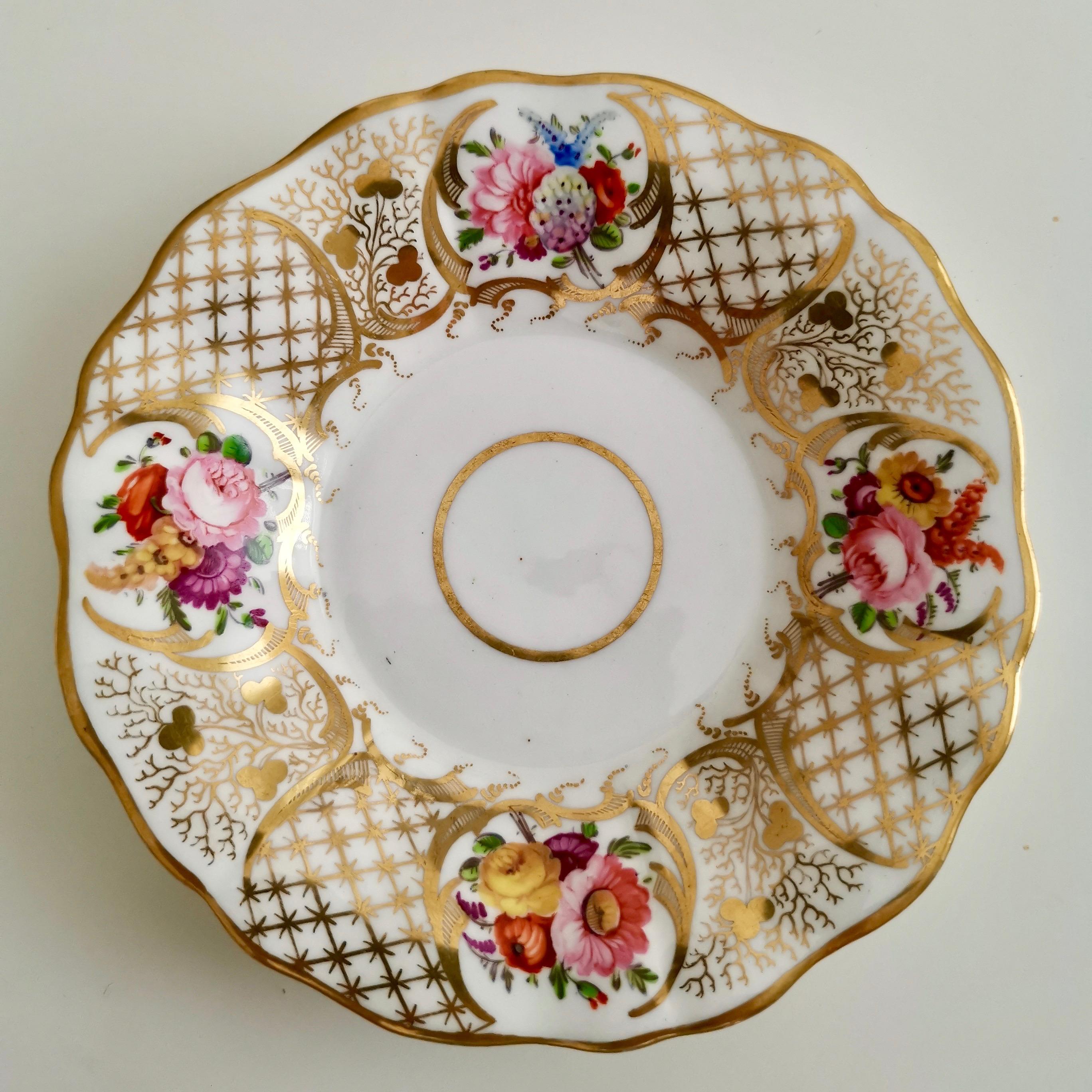 Davenport Porcelain Coffee Cup, Gilt, Hand Painted Flowers, Regency ca 1825 2