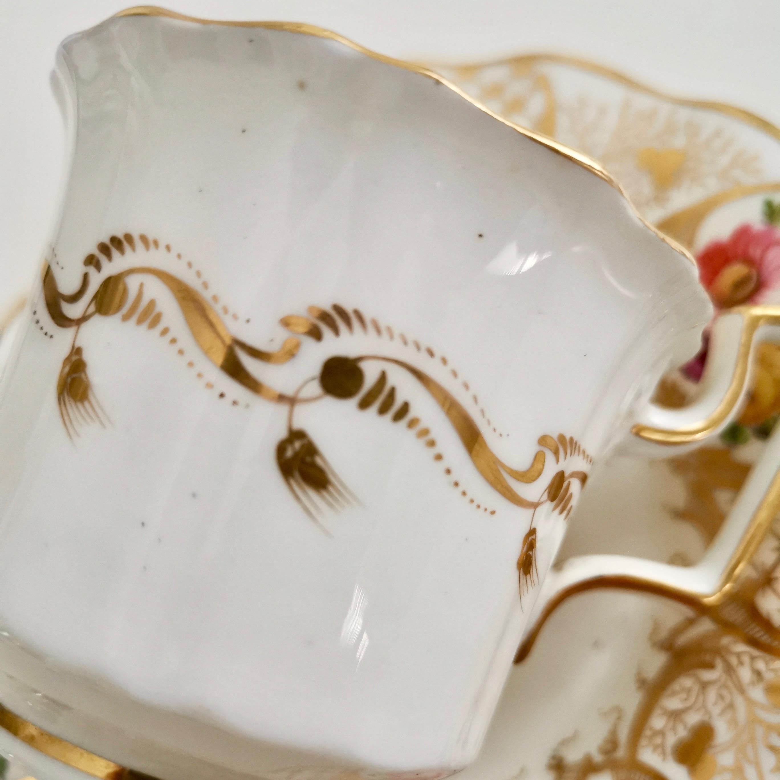 Davenport Porcelain Coffee Cup, Gilt, Hand Painted Flowers, Regency ca 1825 3