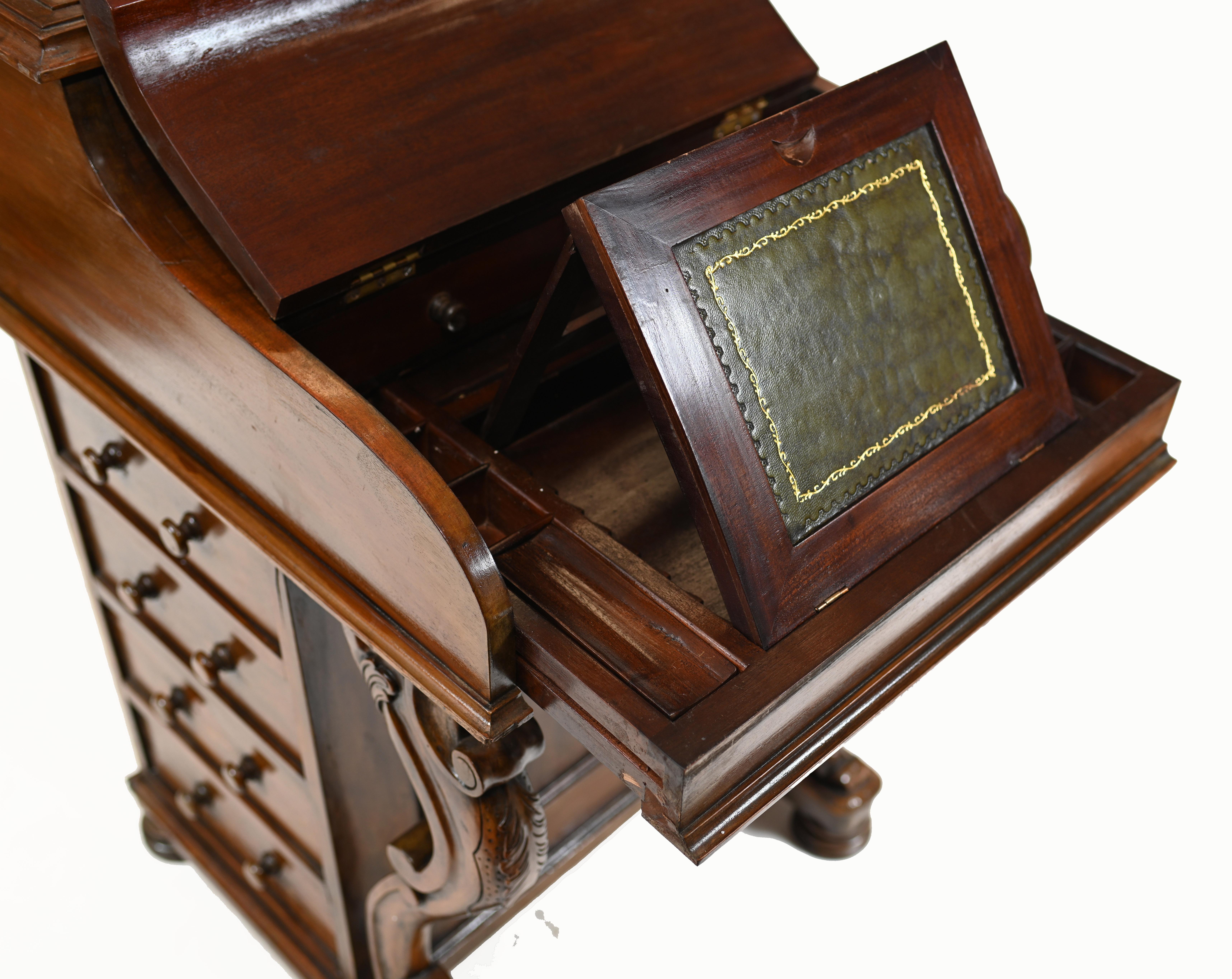18th Century Davenport Desk Victorian Pop Up Mechanism Mahogany 1880