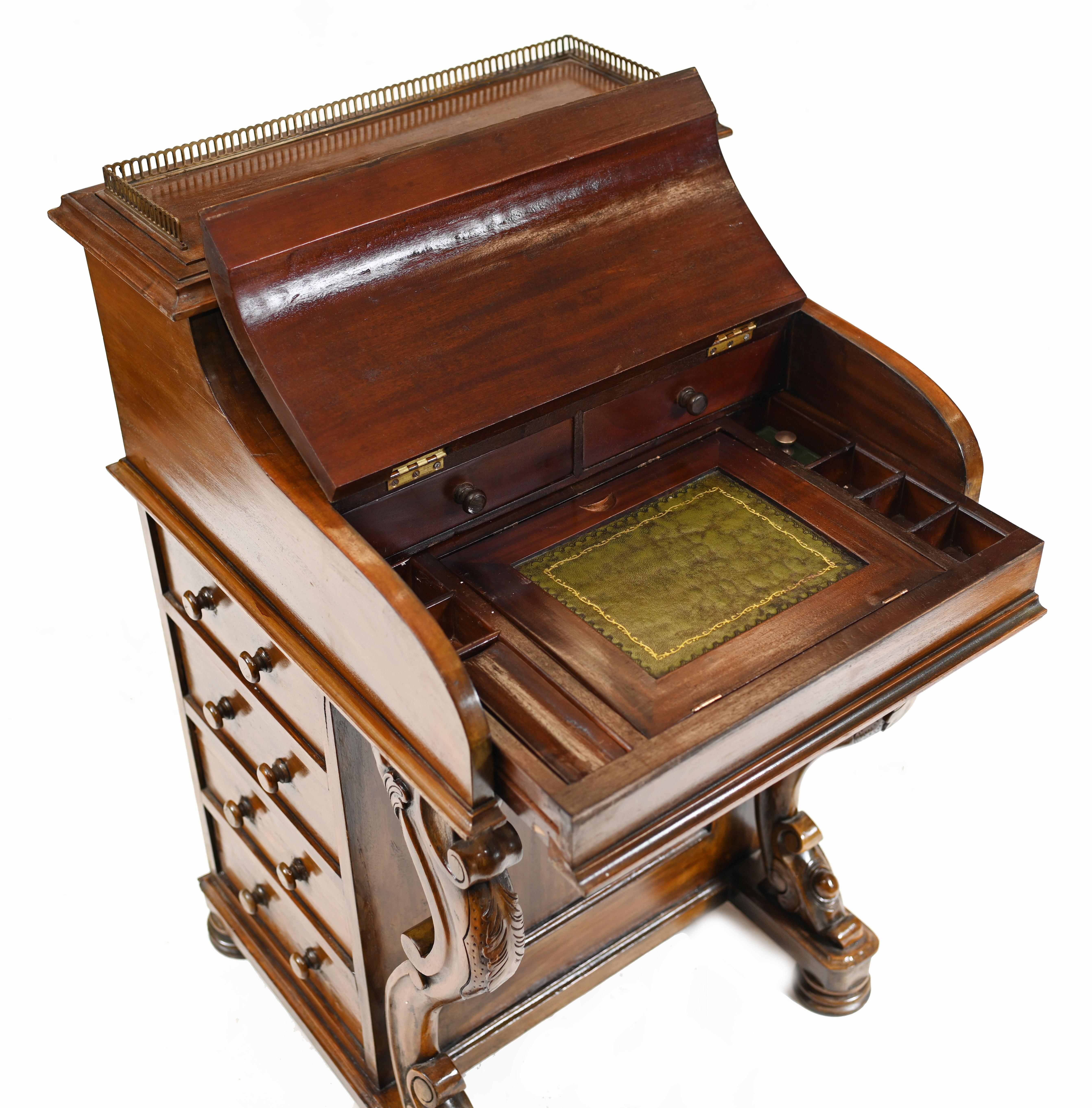 Wood Davenport Desk Victorian Pop Up Mechanism Mahogany 1880