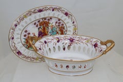 Davenport hand painted bone china dessert basket and stand