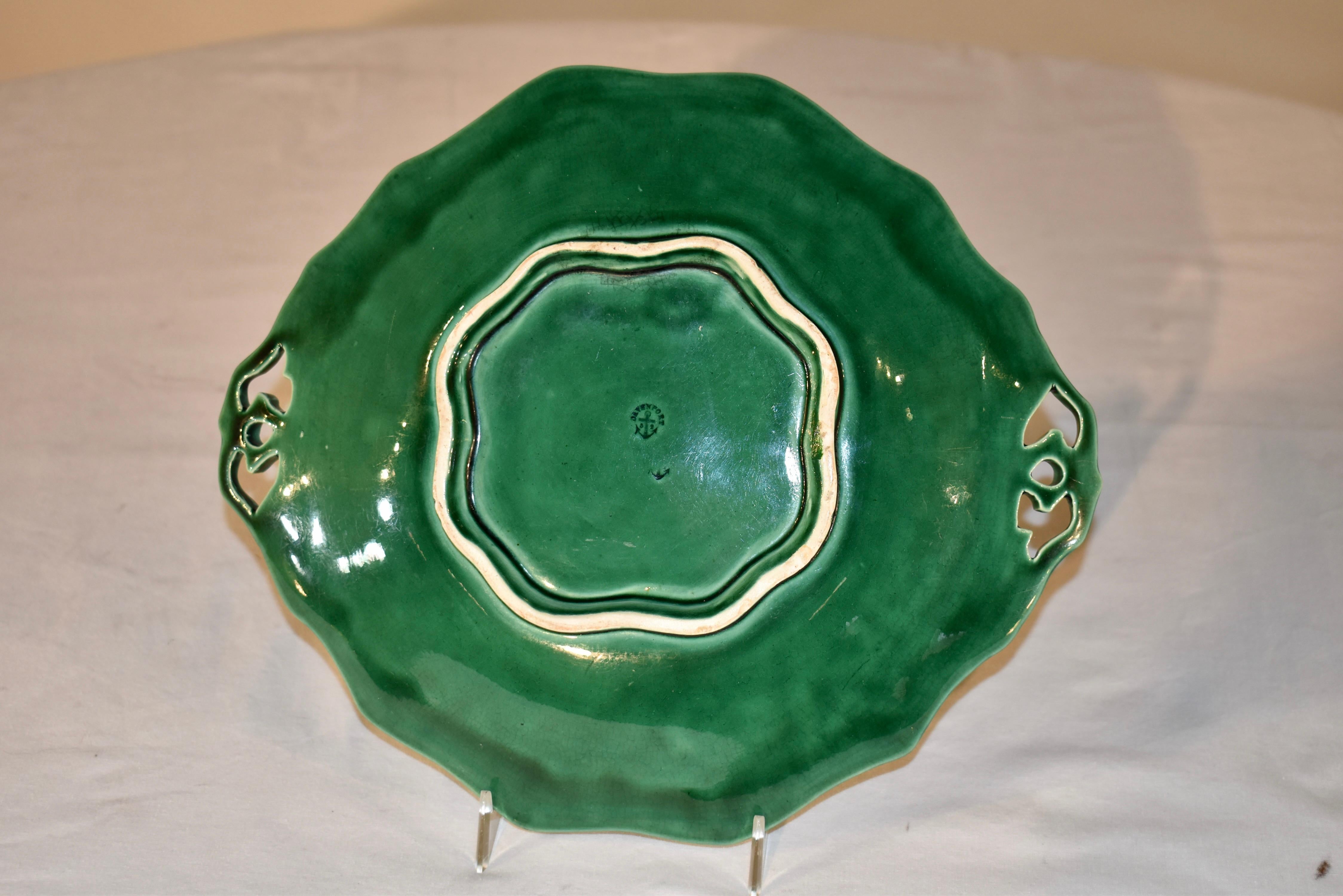 Ceramic Davenport Handled Majolica Dish, Dated 1852 For Sale