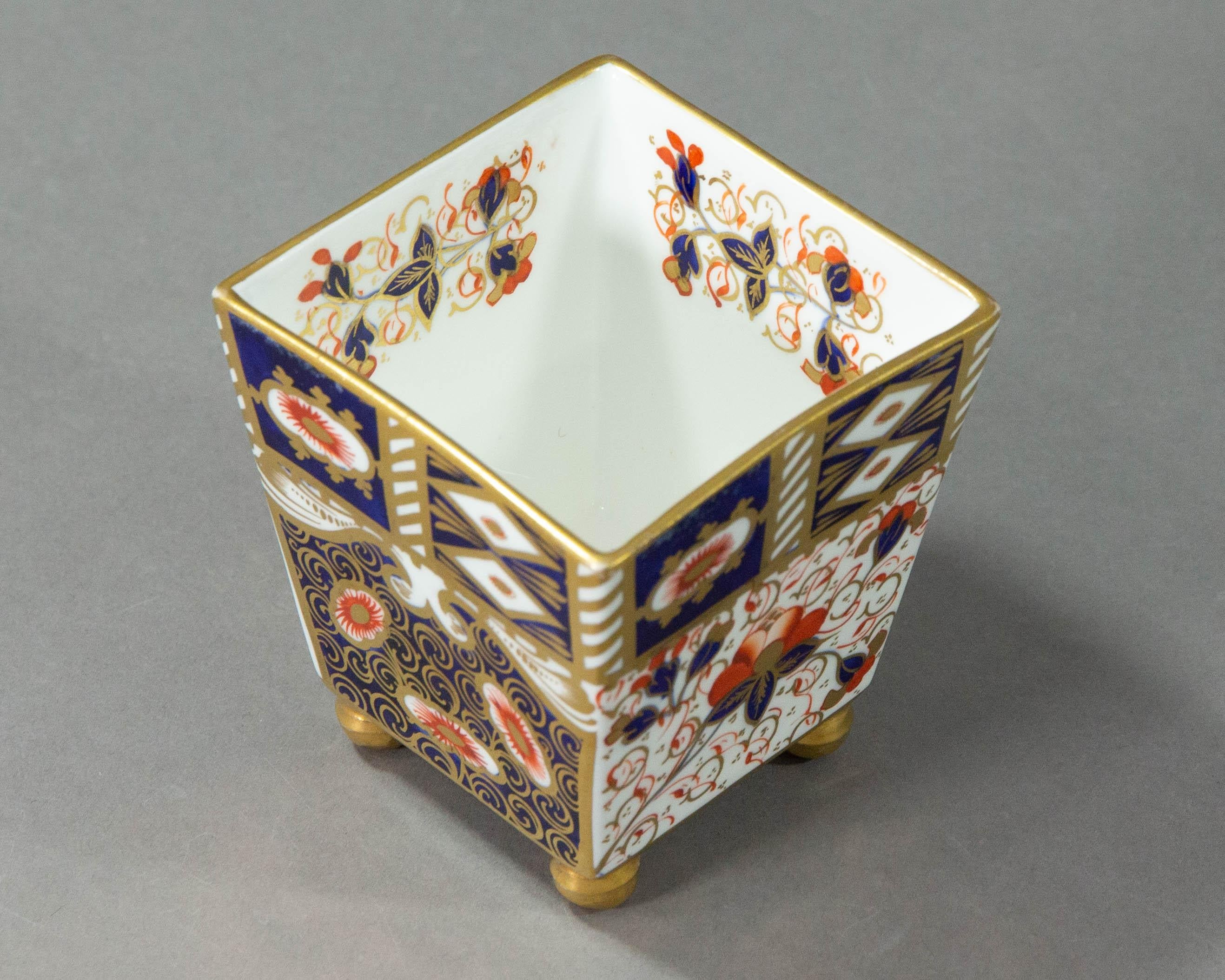 English Davenport, Imari Pattern #6060, Footed Square Vase/Jar