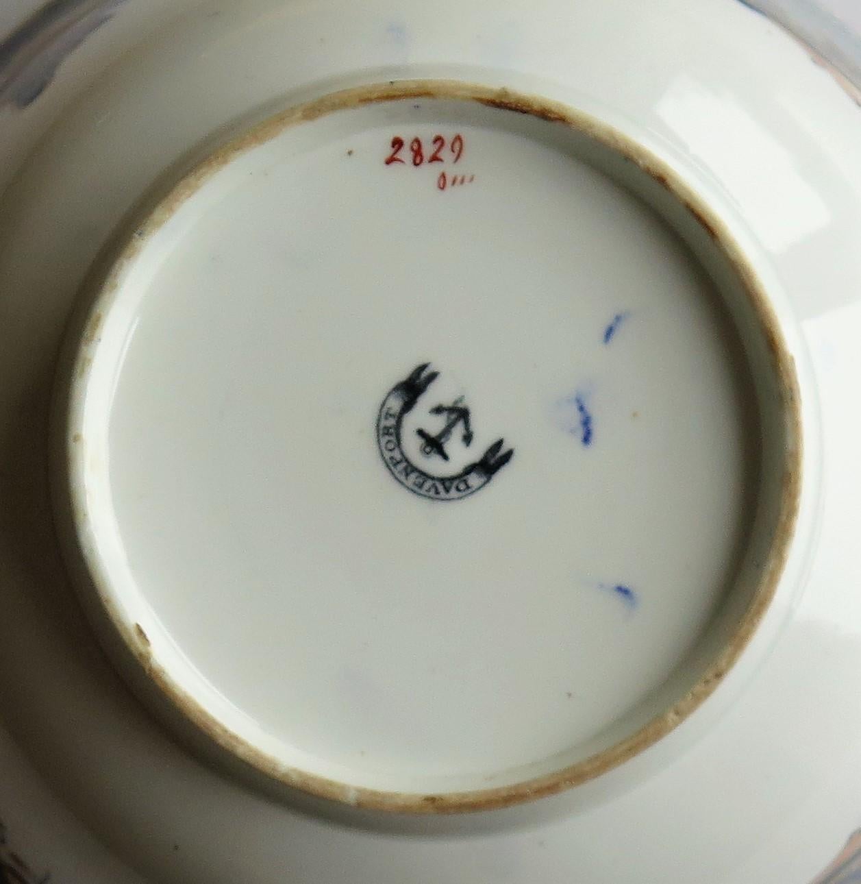 Hand-Painted Davenport Porcelain Bowl in Pattern 2829 Fully Marked to Base, English, 1860