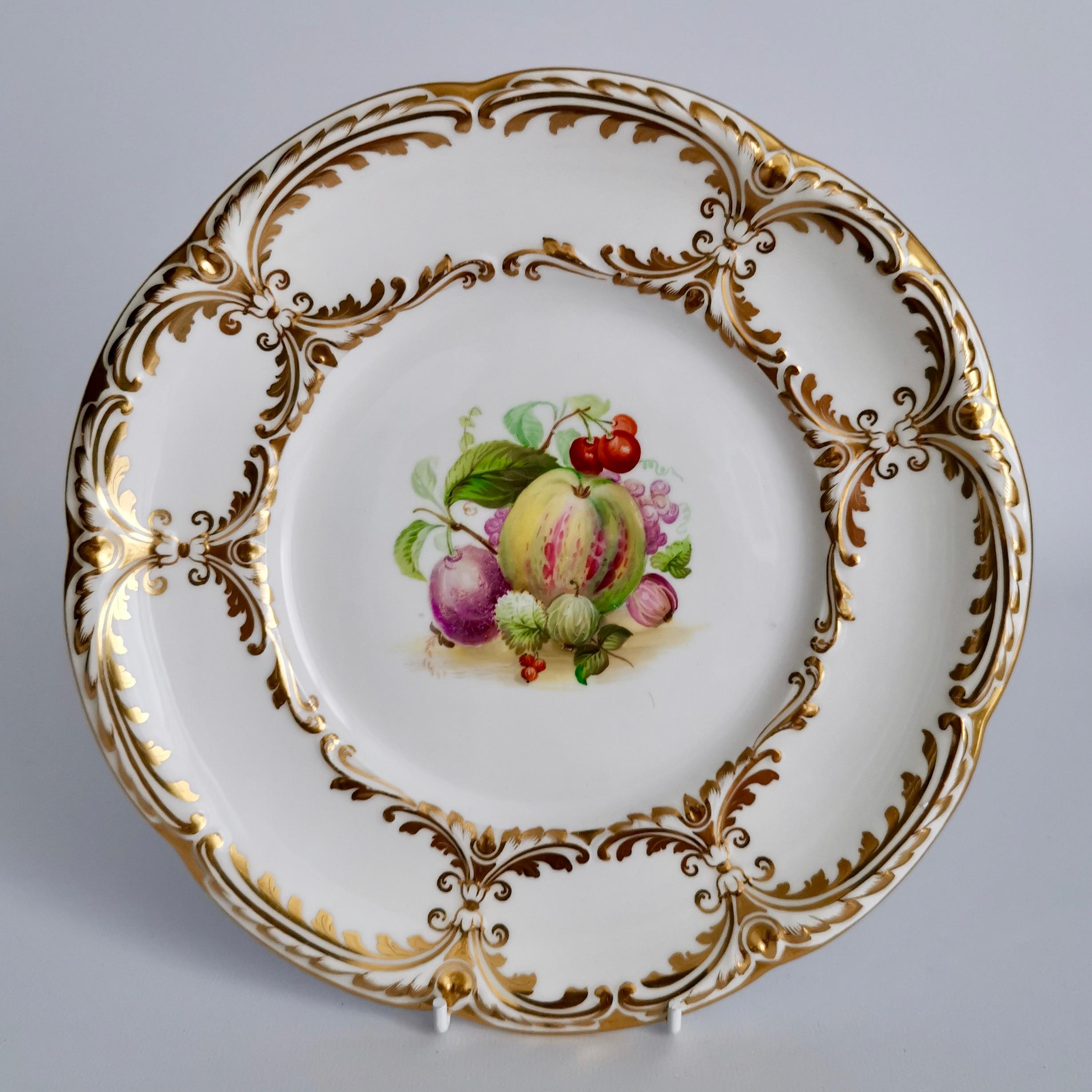 Davenport Porcelain Dessert Service, White, Handpainted Fruits, Victorian 1869 4