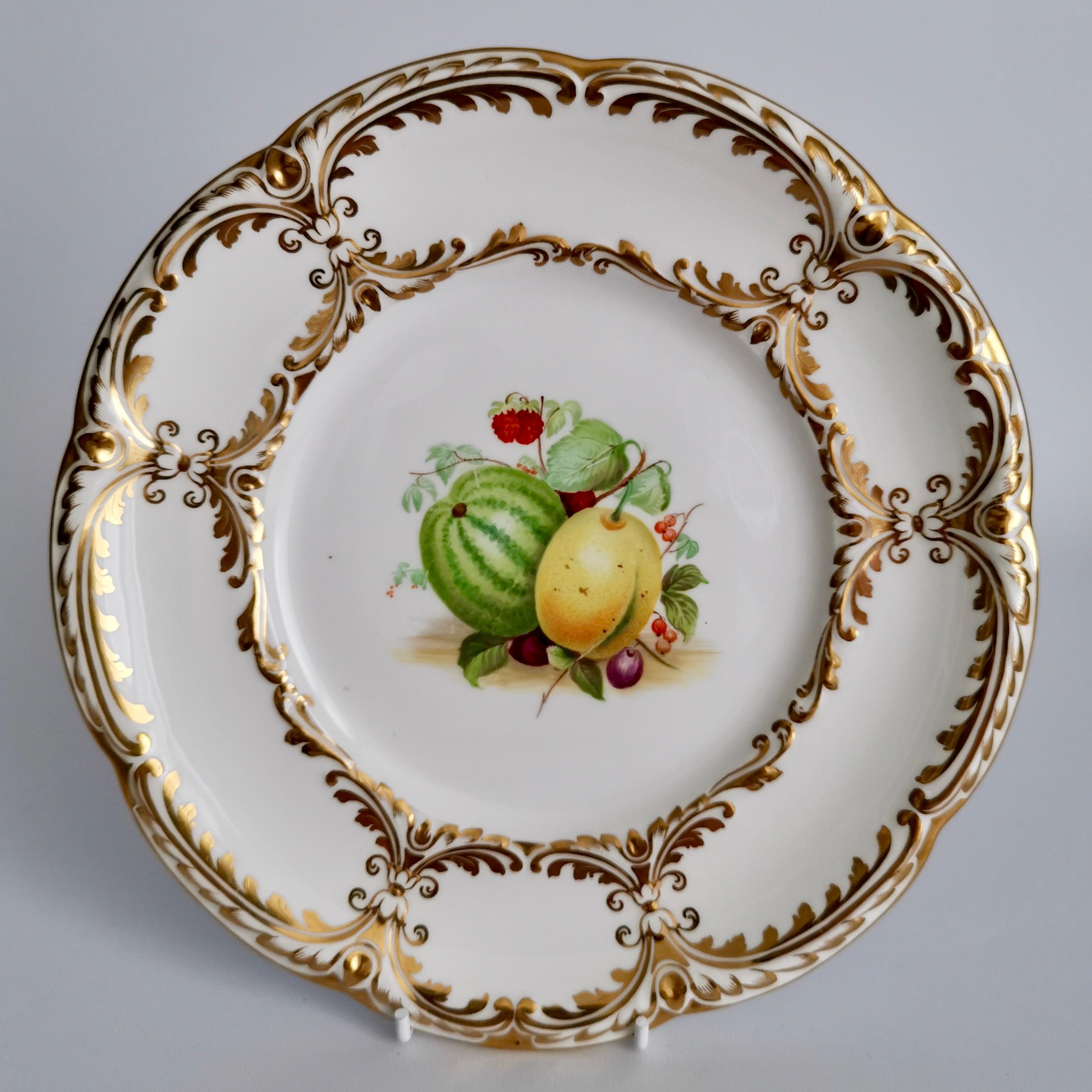 Davenport Porcelain Dessert Service, White, Handpainted Fruits, Victorian 1869 5