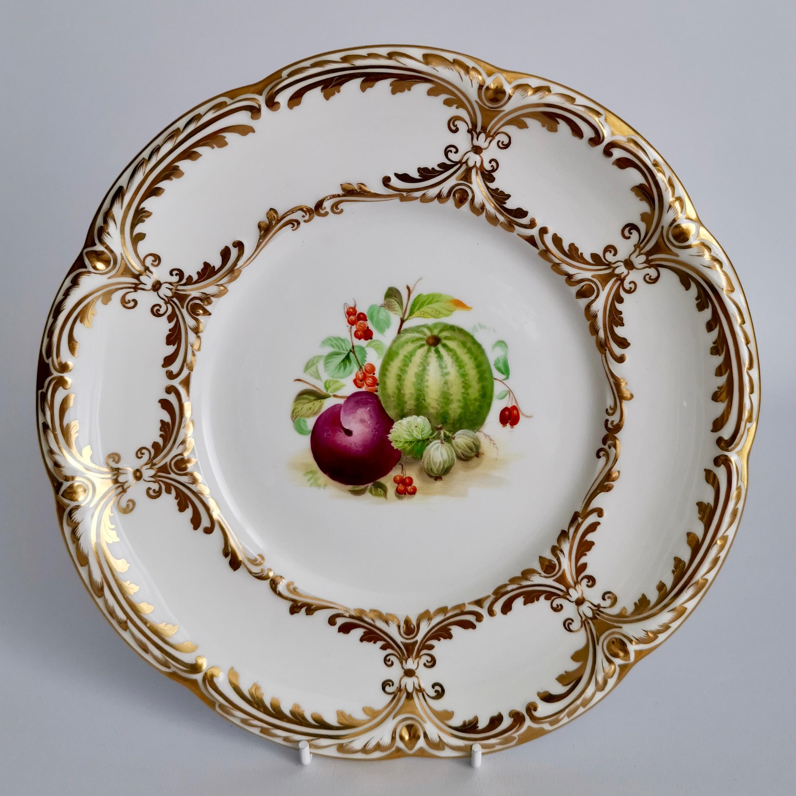 Davenport Porcelain Dessert Service, White, Handpainted Fruits, Victorian 1869 6