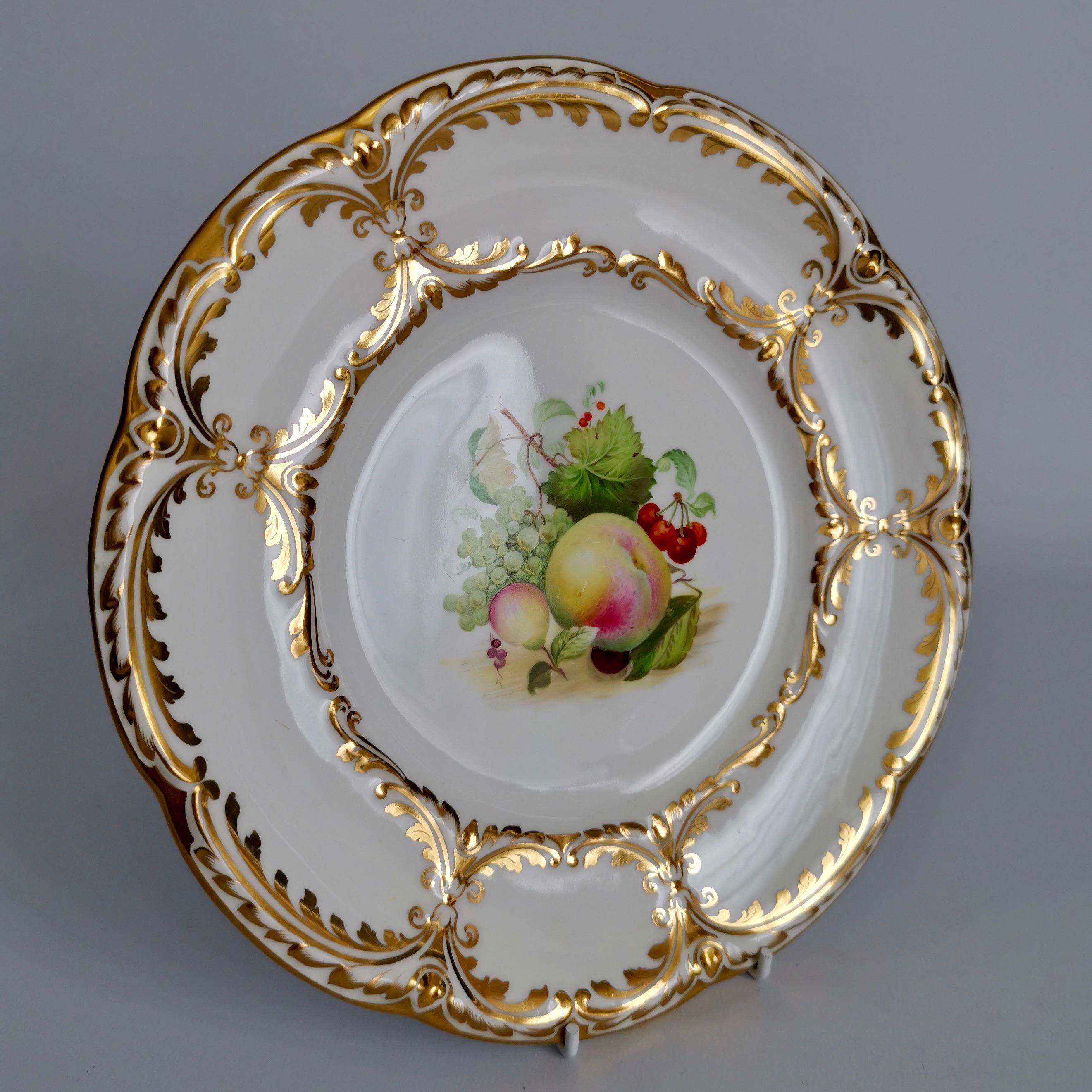 Davenport Porcelain Dessert Service, White, Handpainted Fruits, Victorian 1869 7