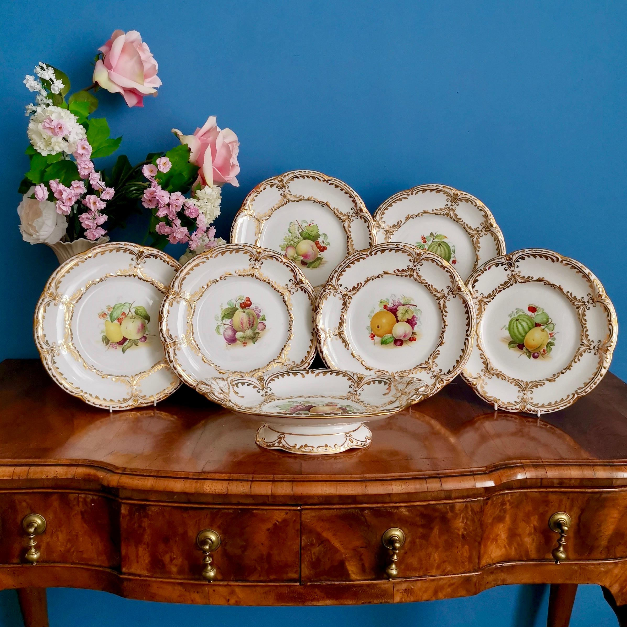 This is a beautiful part dessert service made by Davenport in 1869. It consists of an oval comport and six plates and is decorated with beautiful hand painted fruits.

Davenport was one of the pioneers of English china production alongside other