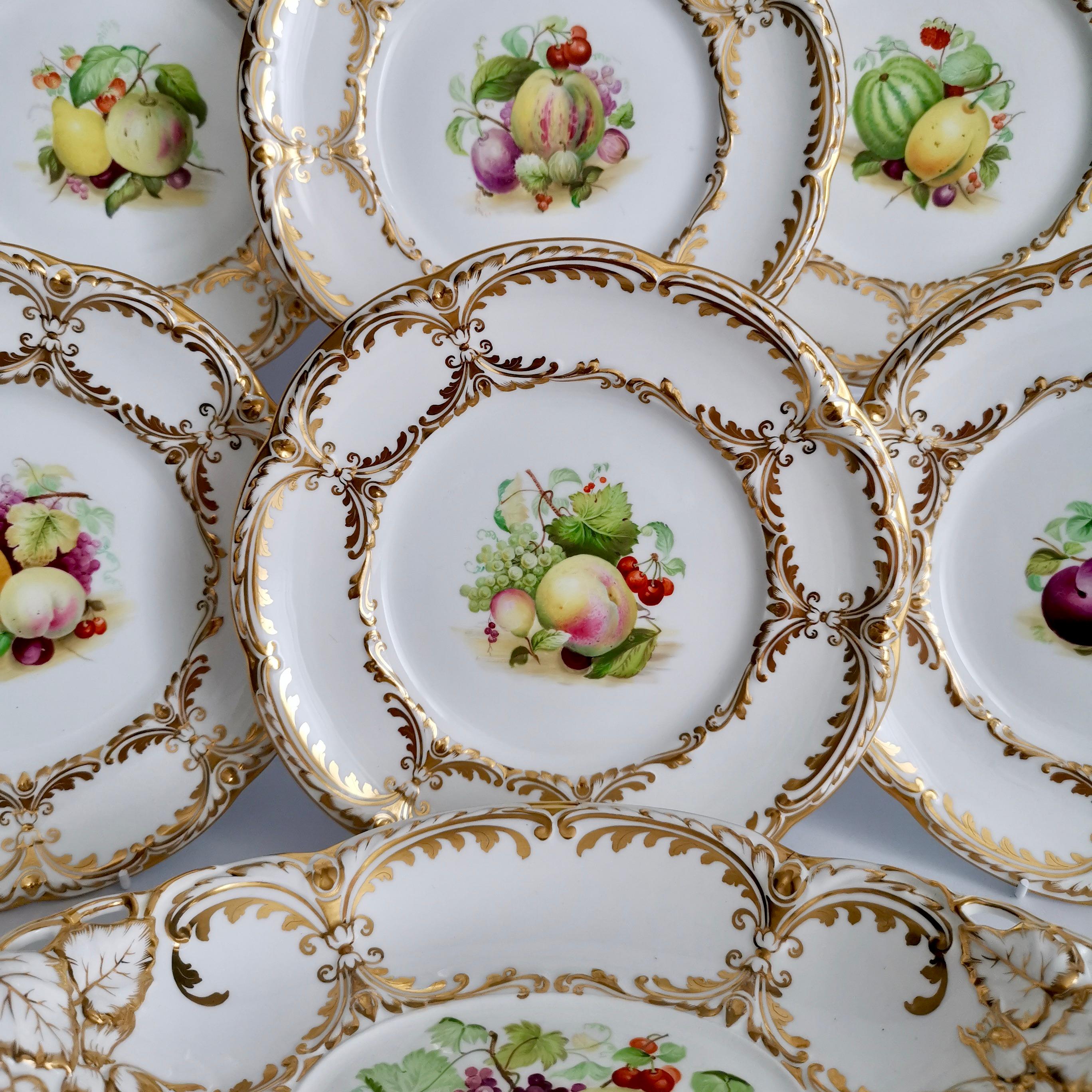 Mid-19th Century Davenport Porcelain Dessert Service, White, Handpainted Fruits, Victorian 1869