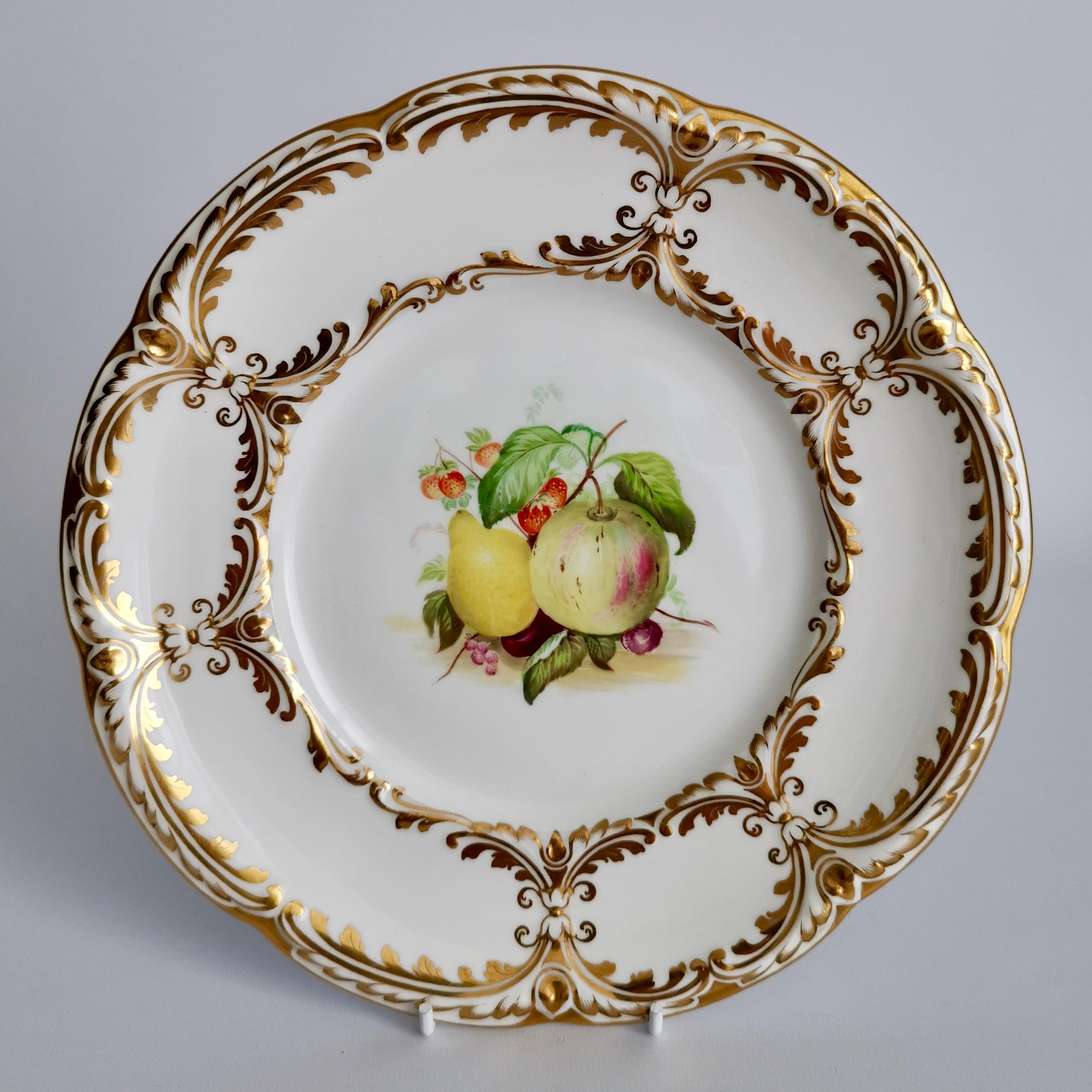 Davenport Porcelain Dessert Service, White, Handpainted Fruits, Victorian 1869 2