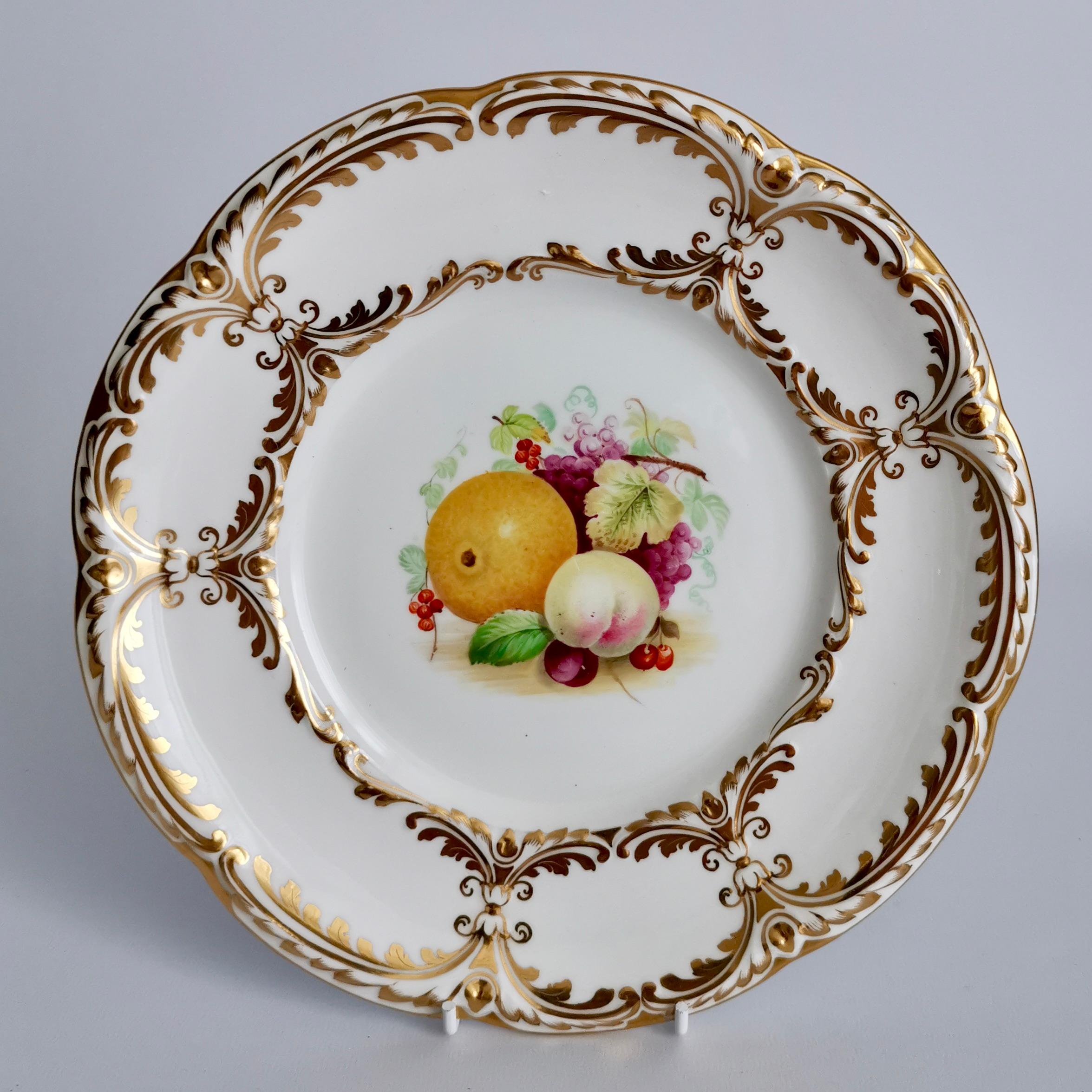 Davenport Porcelain Dessert Service, White, Handpainted Fruits, Victorian 1869 3