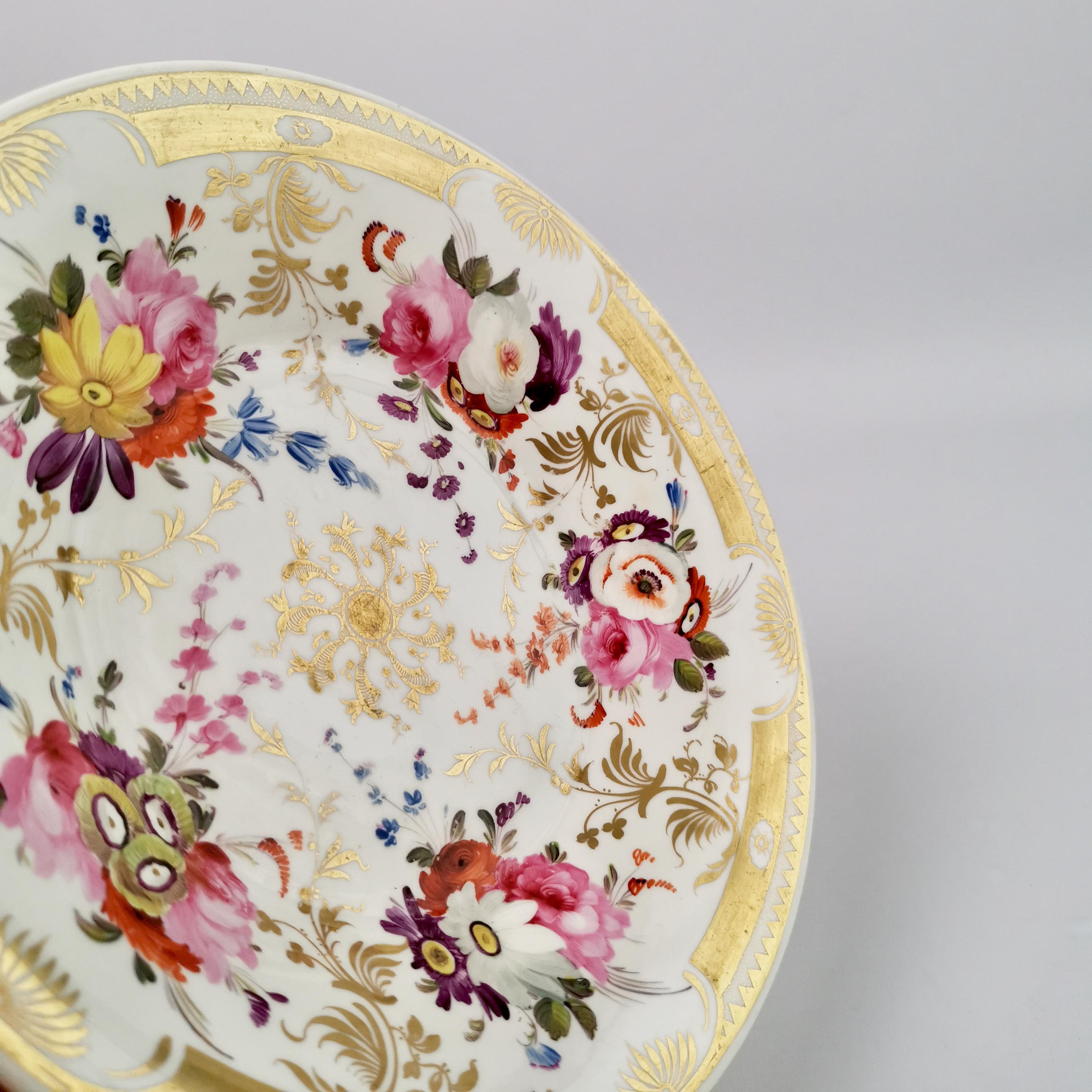 Davenport Porcelain Plate, Gilt and Hand Painted Flowers, Regency ca 1820 4
