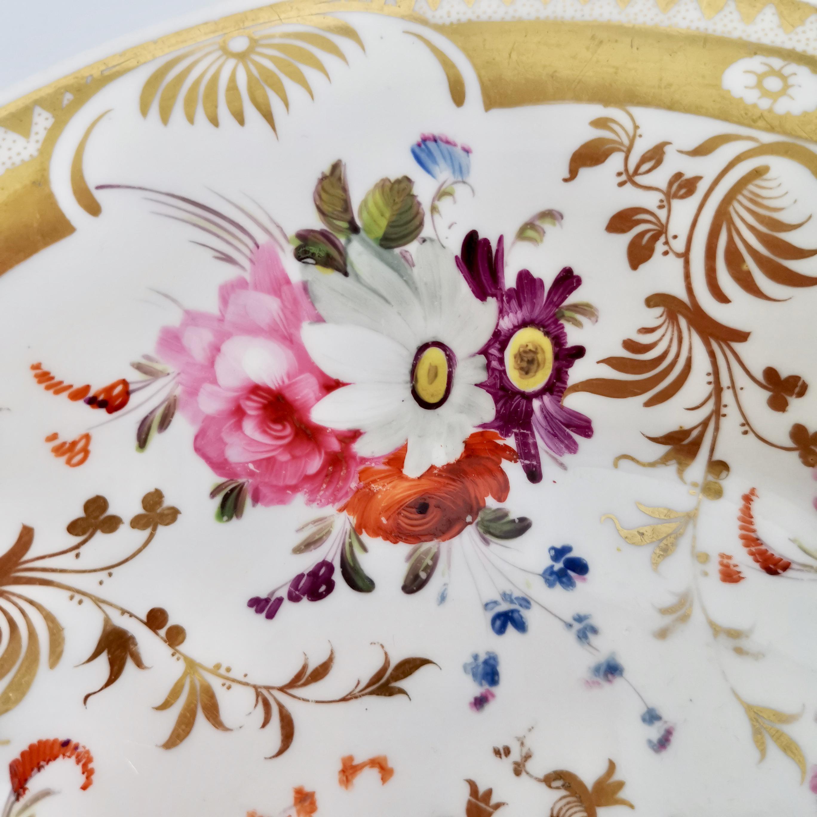 Early 19th Century Davenport Porcelain Plate, Gilt and Hand Painted Flowers, Regency ca 1820