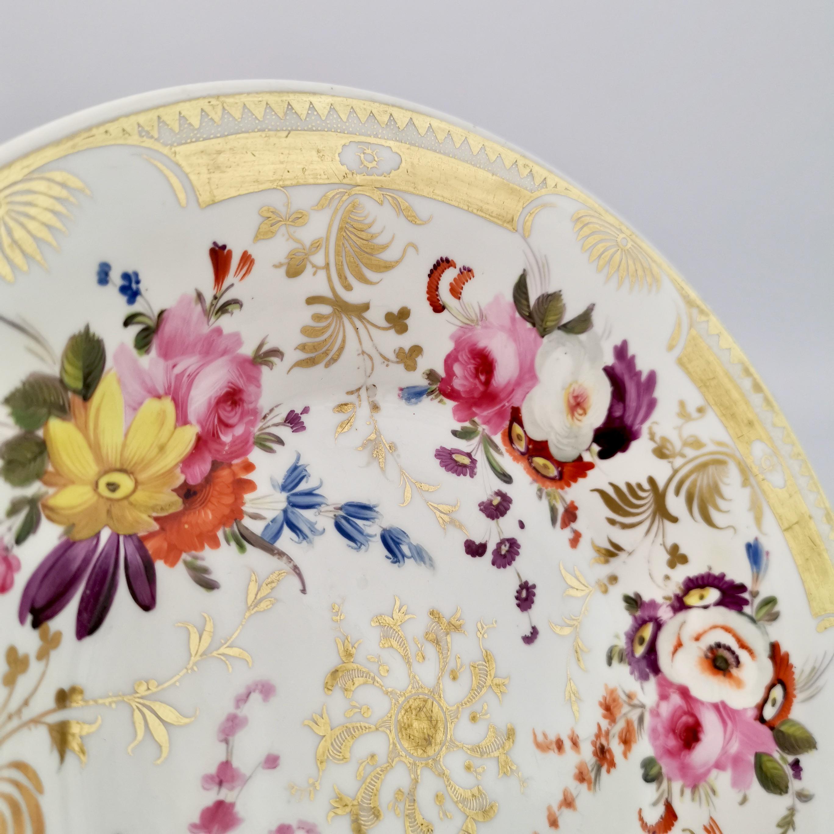 Davenport Porcelain Plate, Gilt and Hand Painted Flowers, Regency ca 1820 3