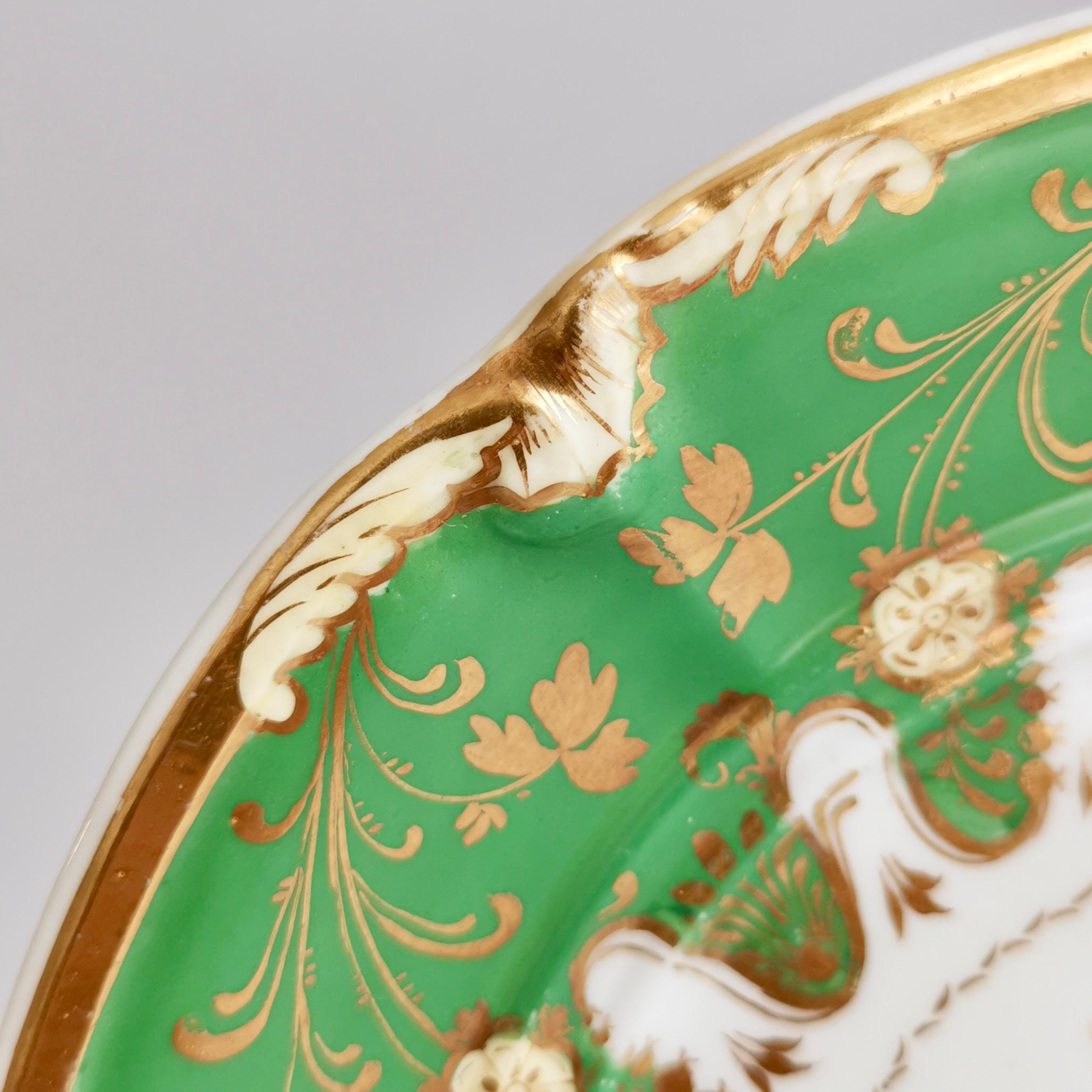 Davenport Porcelain Plate, Green with Rose and Sèvres Bird, ca 1830 1