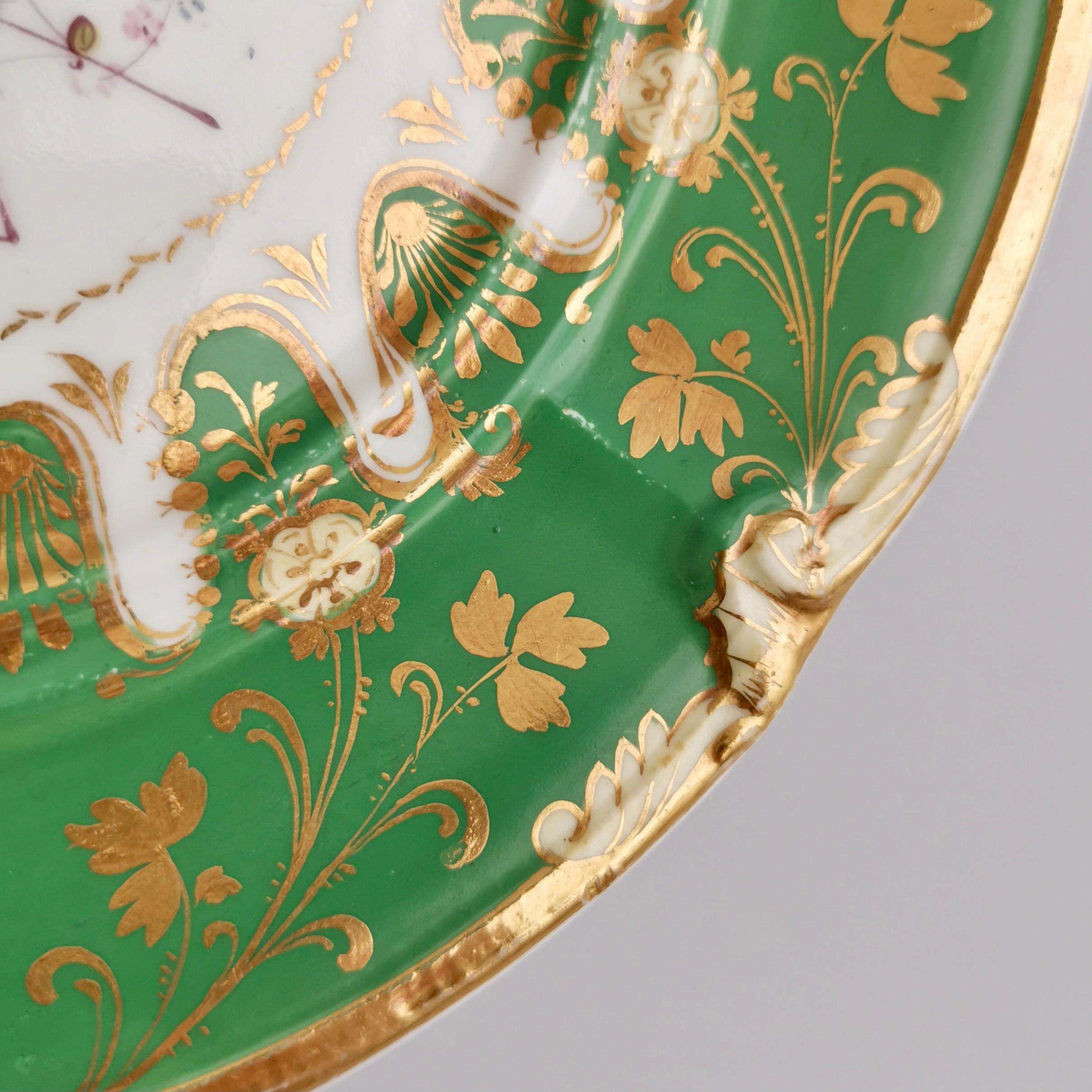 Davenport Porcelain Plate, Green with Rose and Sèvres Bird, ca 1830 2