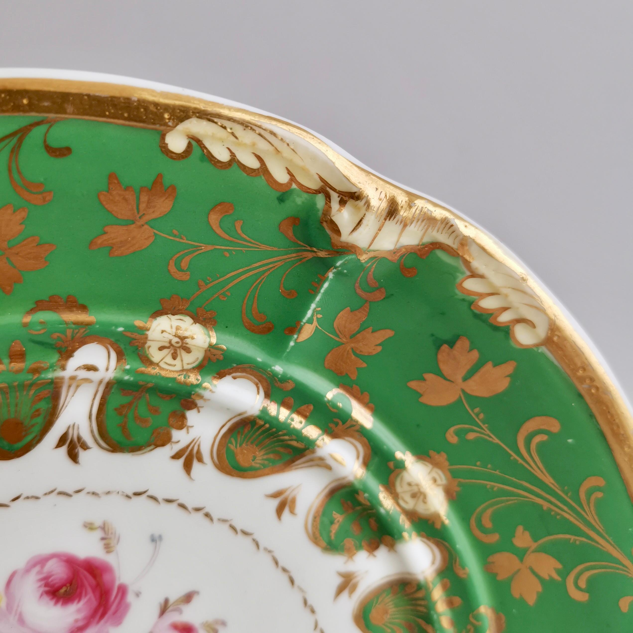 Davenport Porcelain Plate, Green with Rose and Sèvres Bird, ca 1830 3