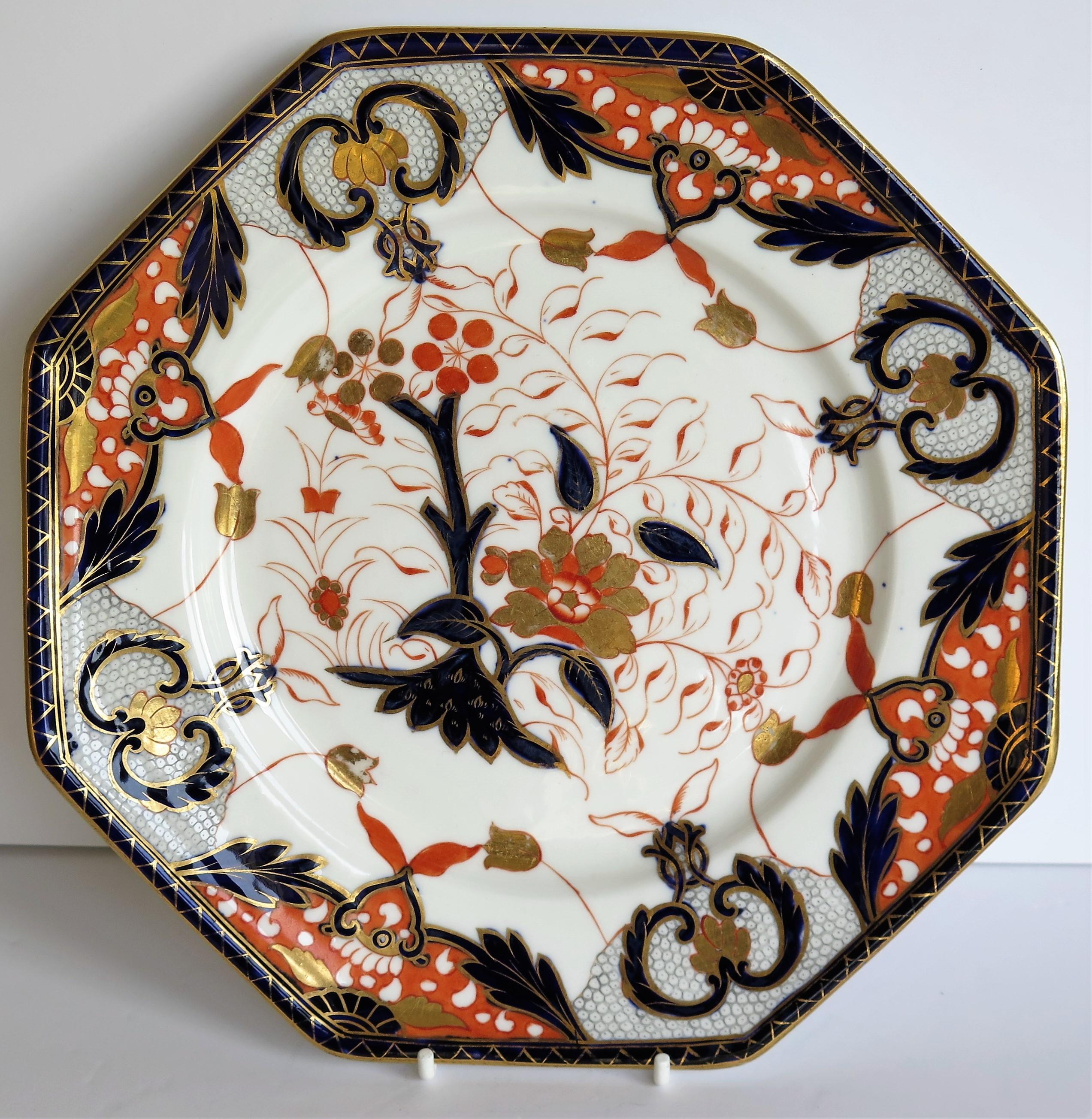 Chinoiserie Davenport Porcelain Plate Hand Painted and Gilded Pattern, England Circa 1875