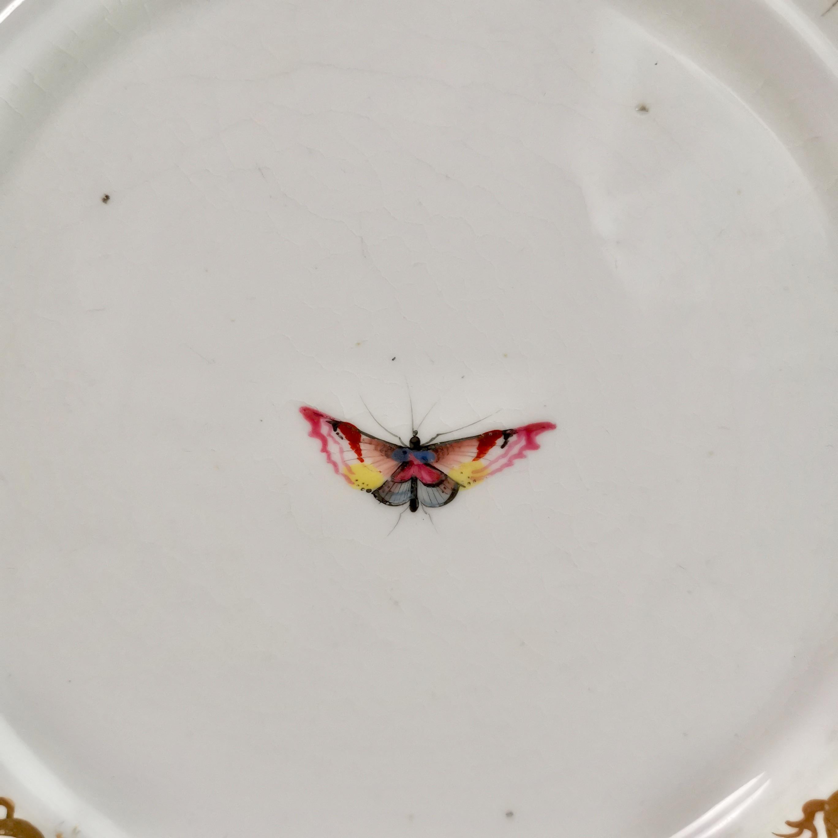 Hand-Painted Davenport Porcelain Plate / Stand, White with Sèvres Style Birds, 1830-1837
