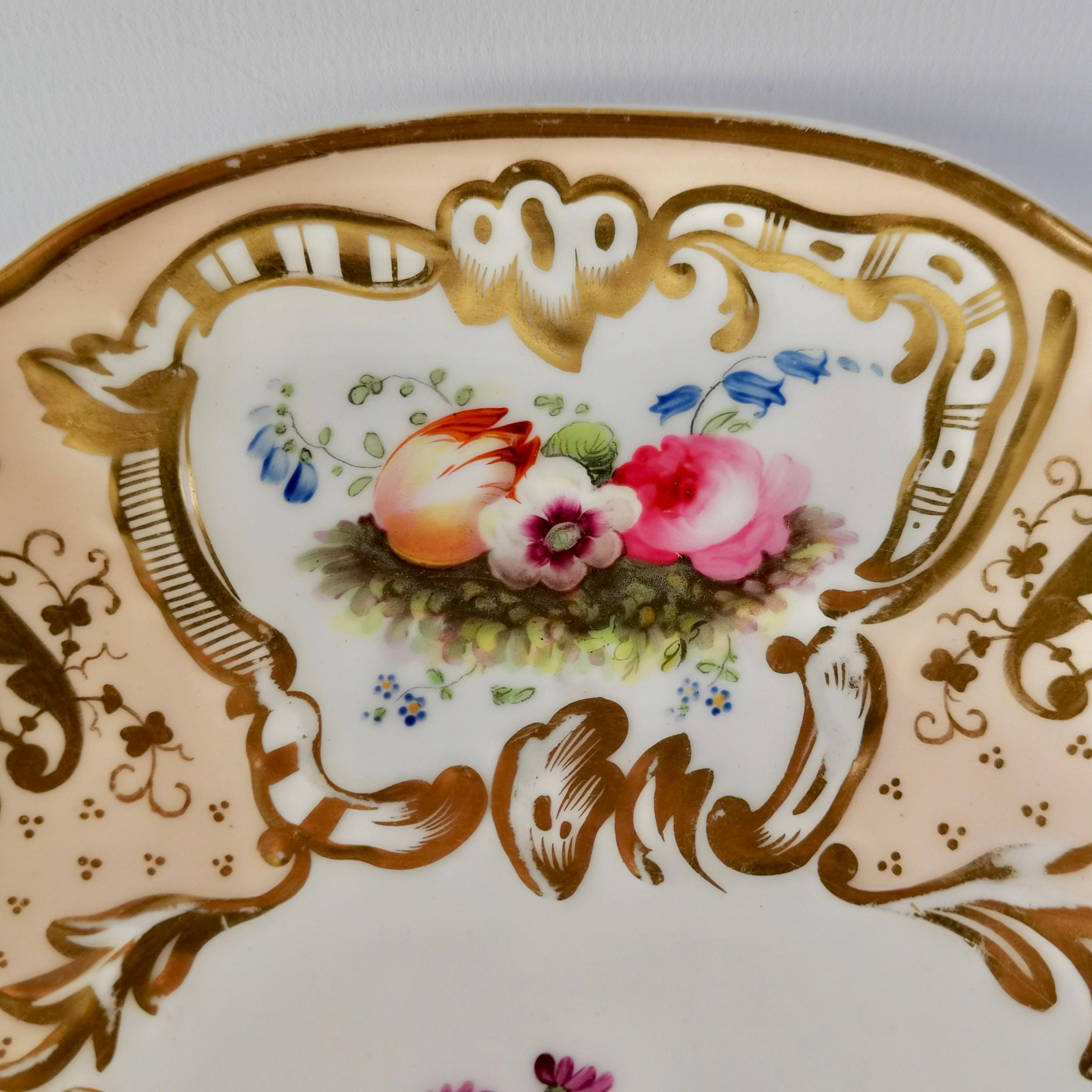 Davenport Porcelain Serving Dish, Salmon, Gilt and Flowers, circa 1830 1