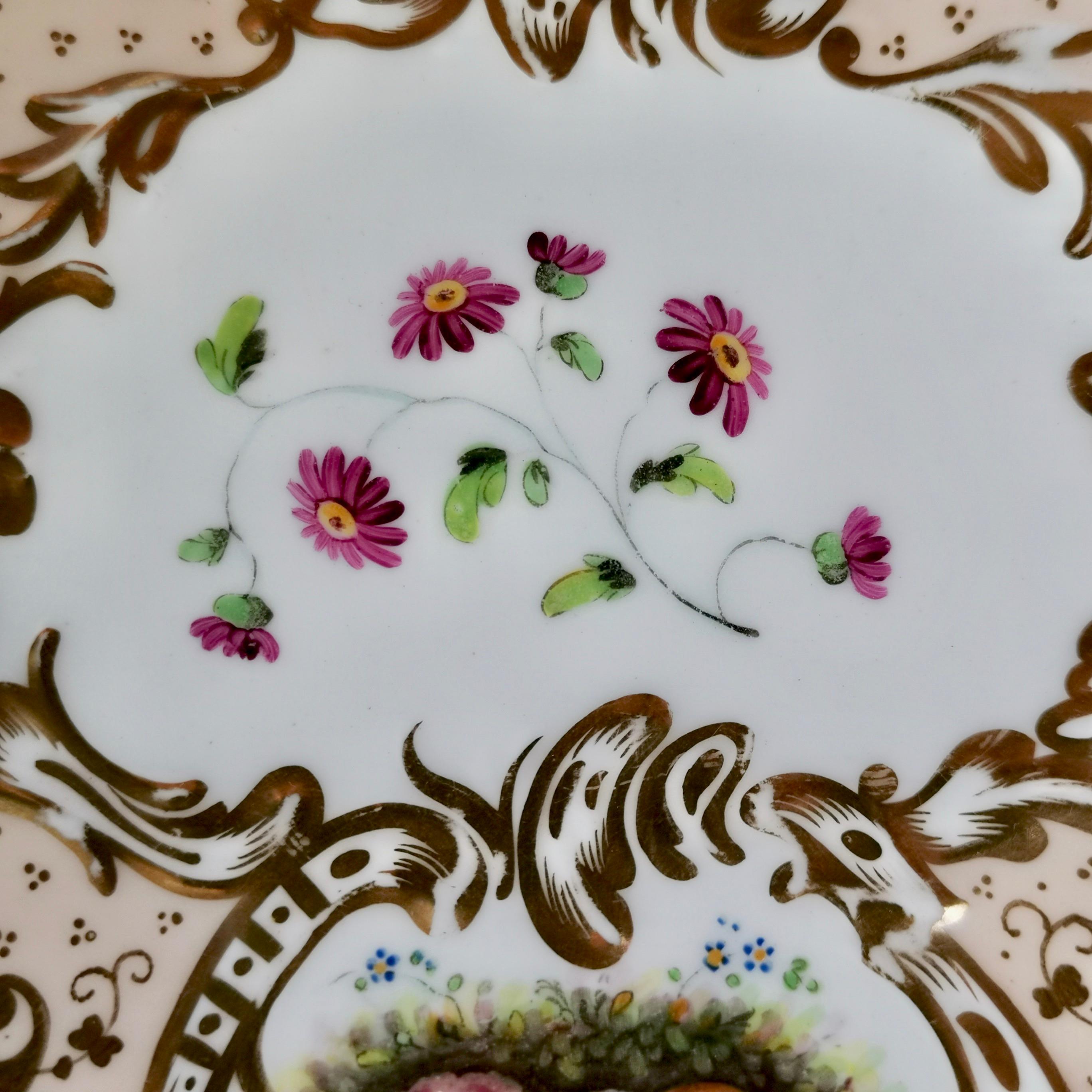 Davenport Porcelain Serving Dish, Salmon, Gilt and Flowers, circa 1830 2