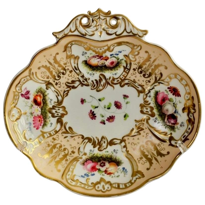 Davenport Porcelain Serving Dish, Salmon, Gilt and Flowers, circa 1830