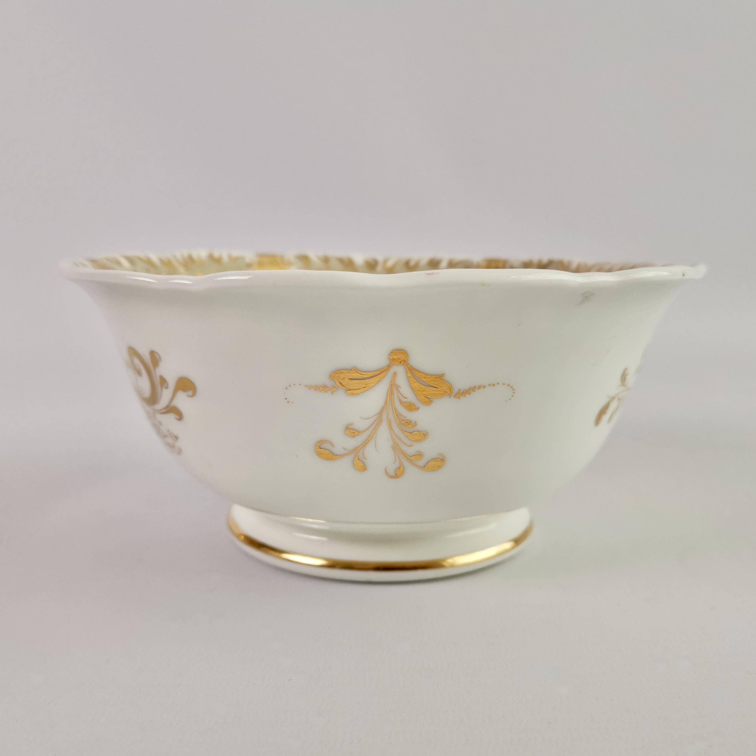 Hand-Painted Davenport Porcelain Slop Bowl, Grey, Gilt and Roses, Rococo Revival, circa 1835