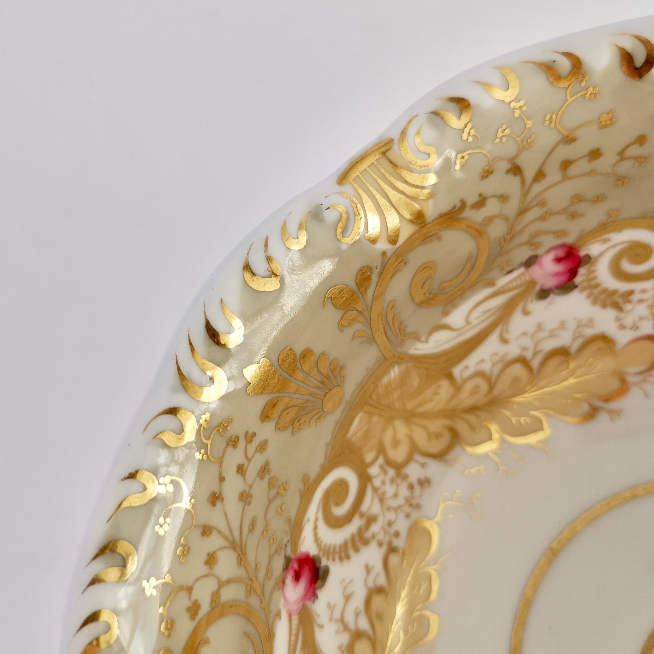 Mid-19th Century Davenport Porcelain Slop Bowl, Grey, Gilt and Roses, Rococo Revival, circa 1835