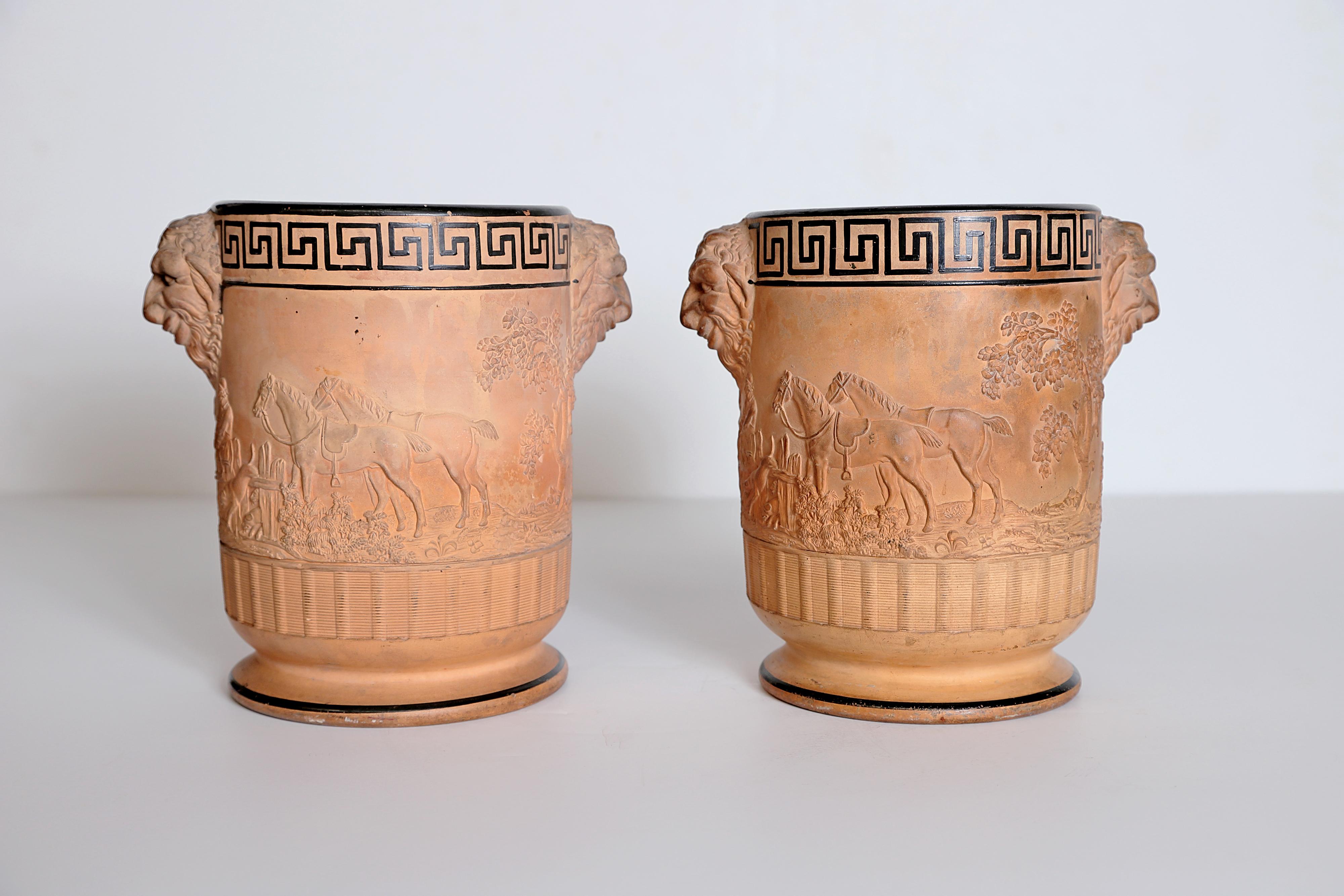 Early 19th Century Davenport Pottery Ltd. Terracotta Wine Coolers / Pair