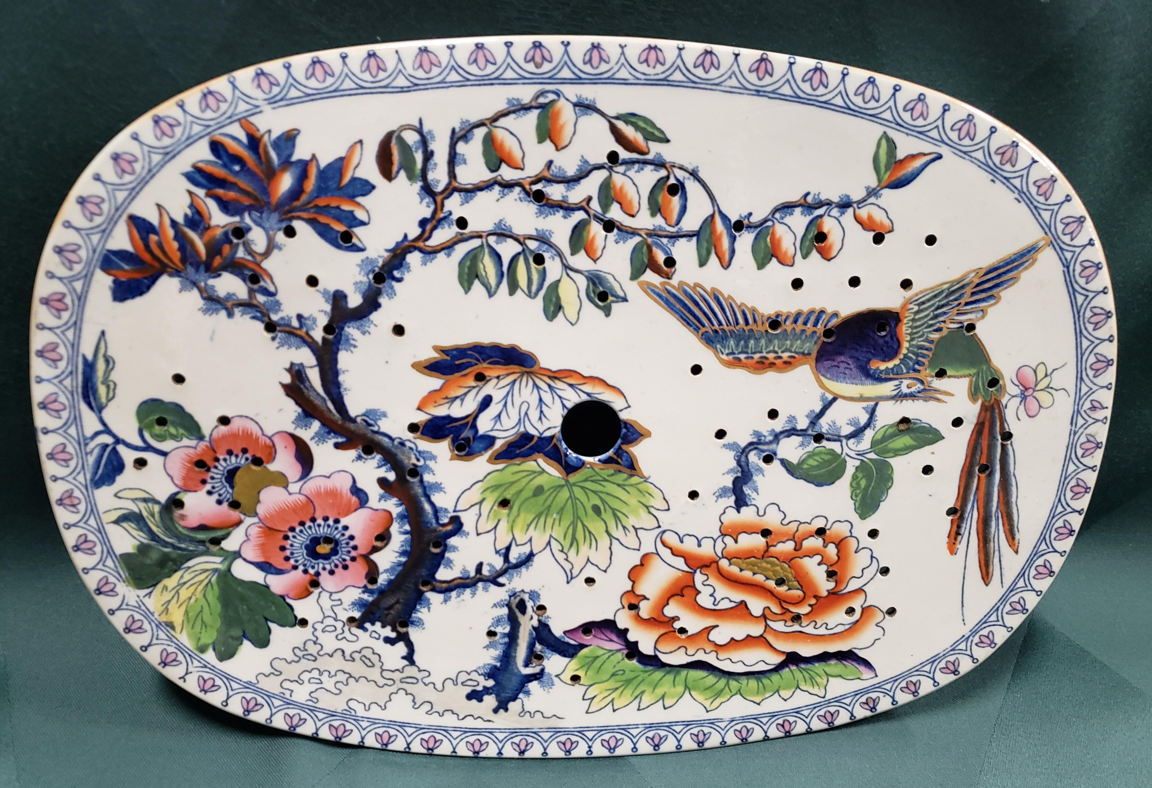 Stoneware Davenport Stone China Meat Platter with Drain Plate For Sale