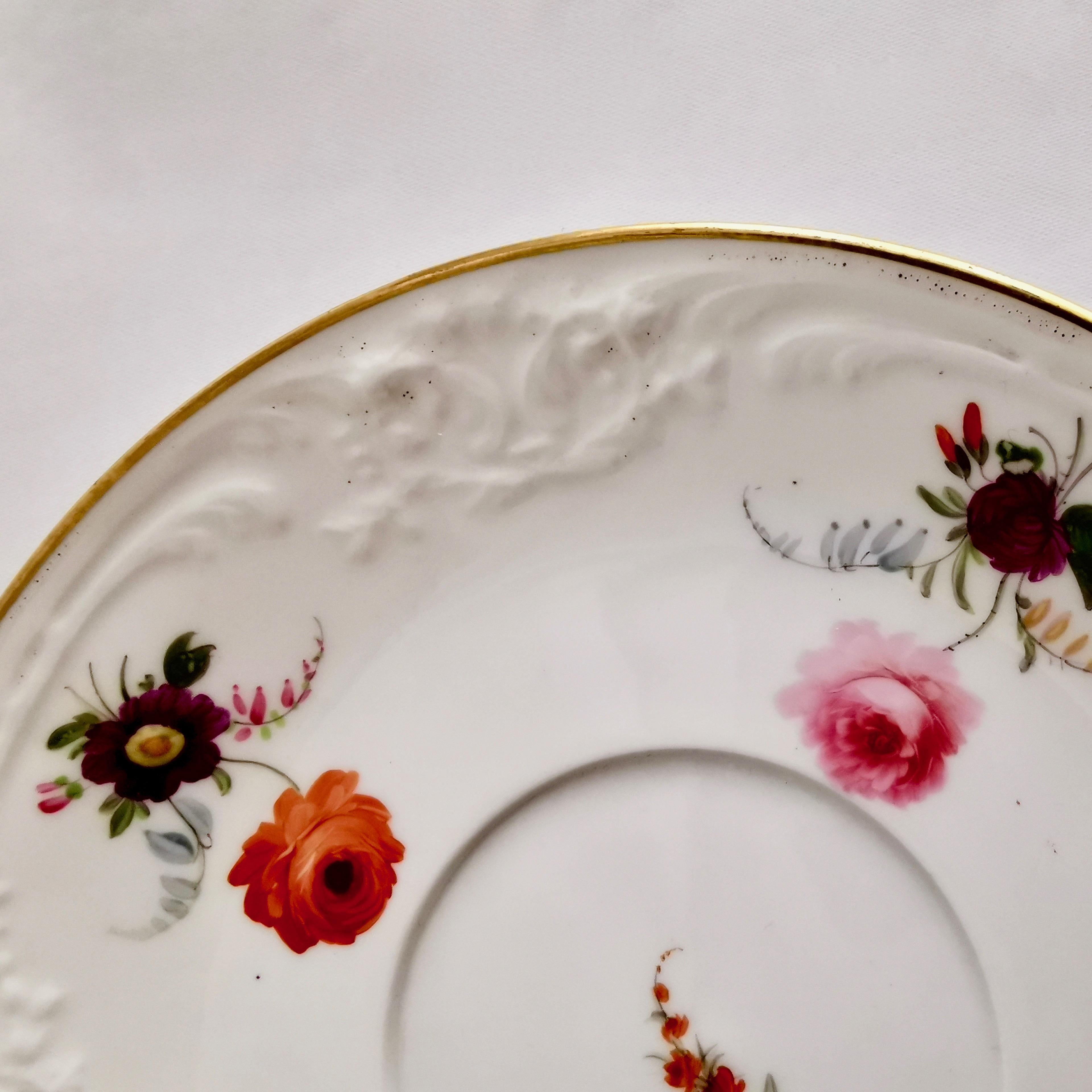 Davenport Porcelain Teacup, White with Hand Painted Flowers, circa 1820 2