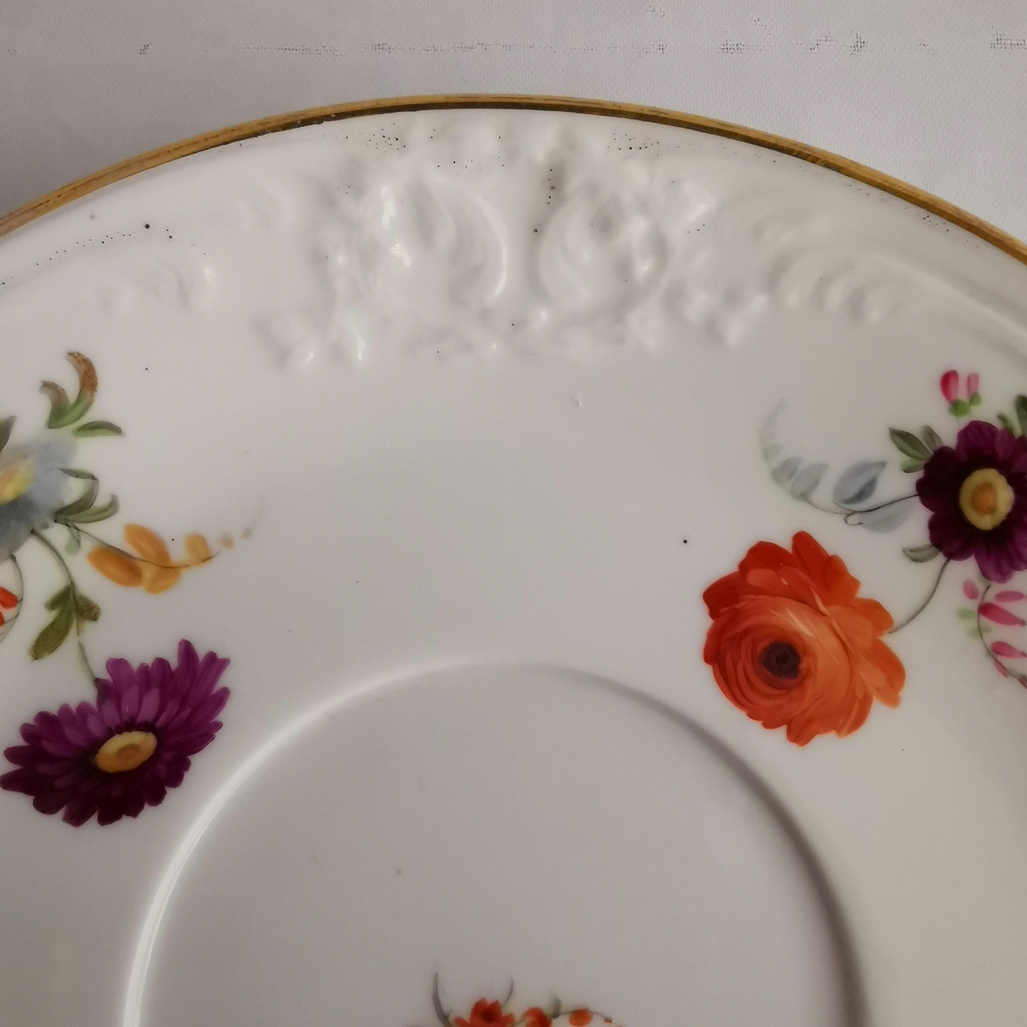 Davenport Porcelain Teacup, White with Hand Painted Flowers, circa 1820 4