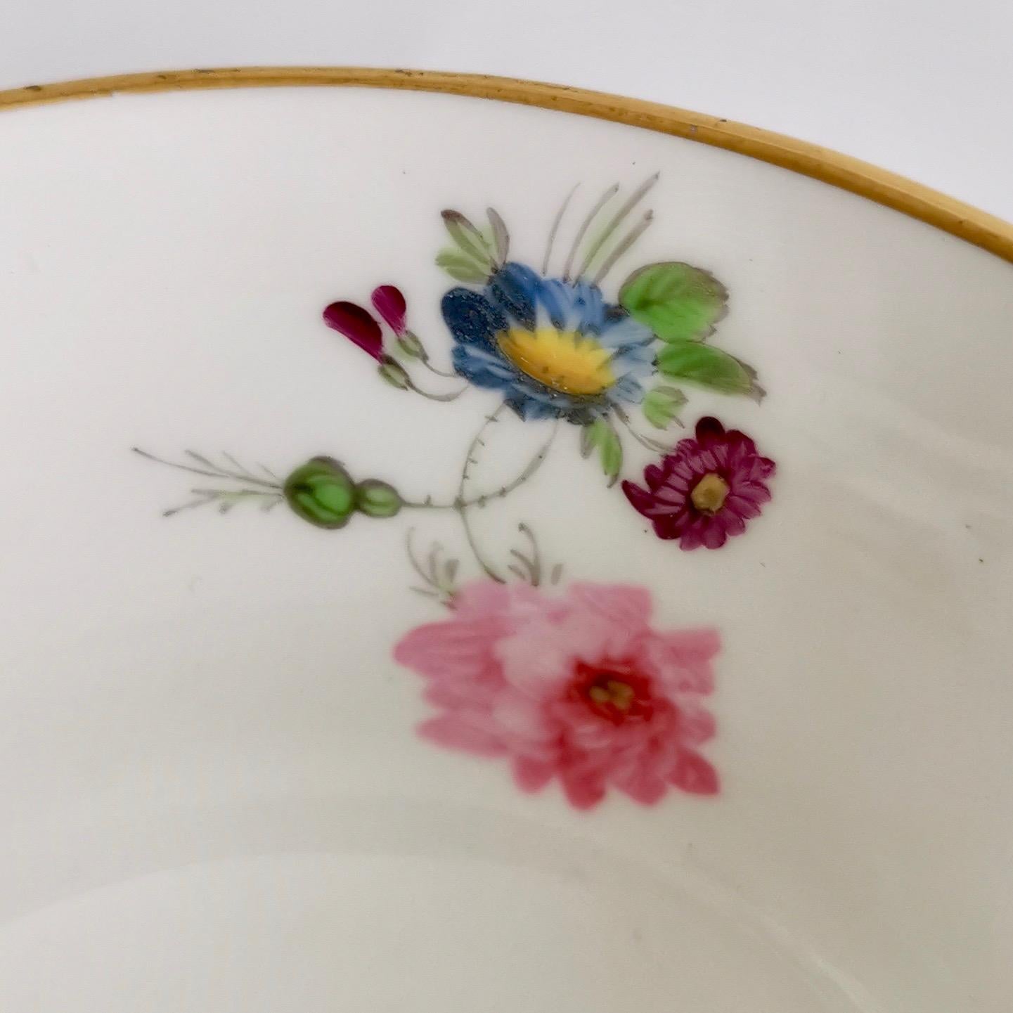 Davenport Porcelain Teacup, White with Hand Painted Flowers, circa 1820 5