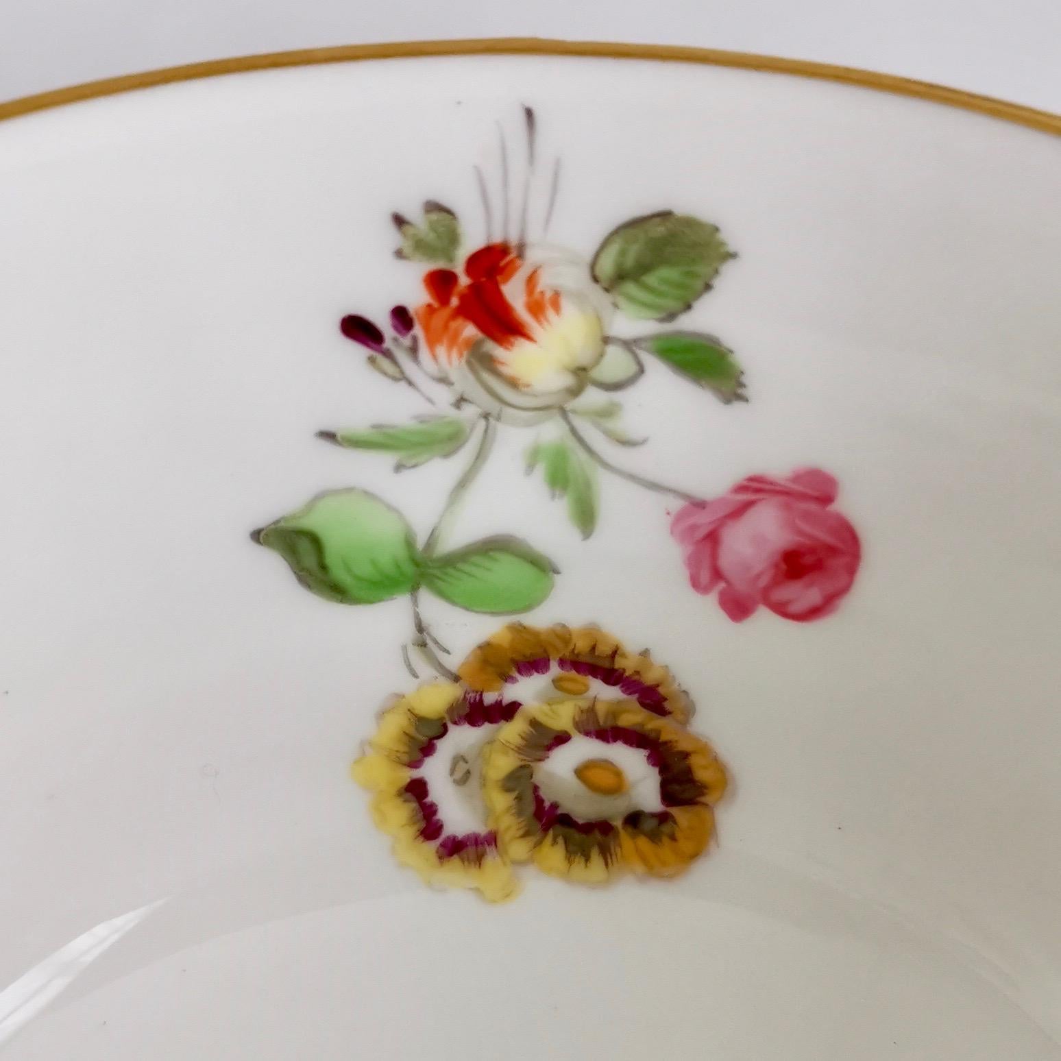 Davenport Porcelain Teacup, White with Hand Painted Flowers, circa 1820 6