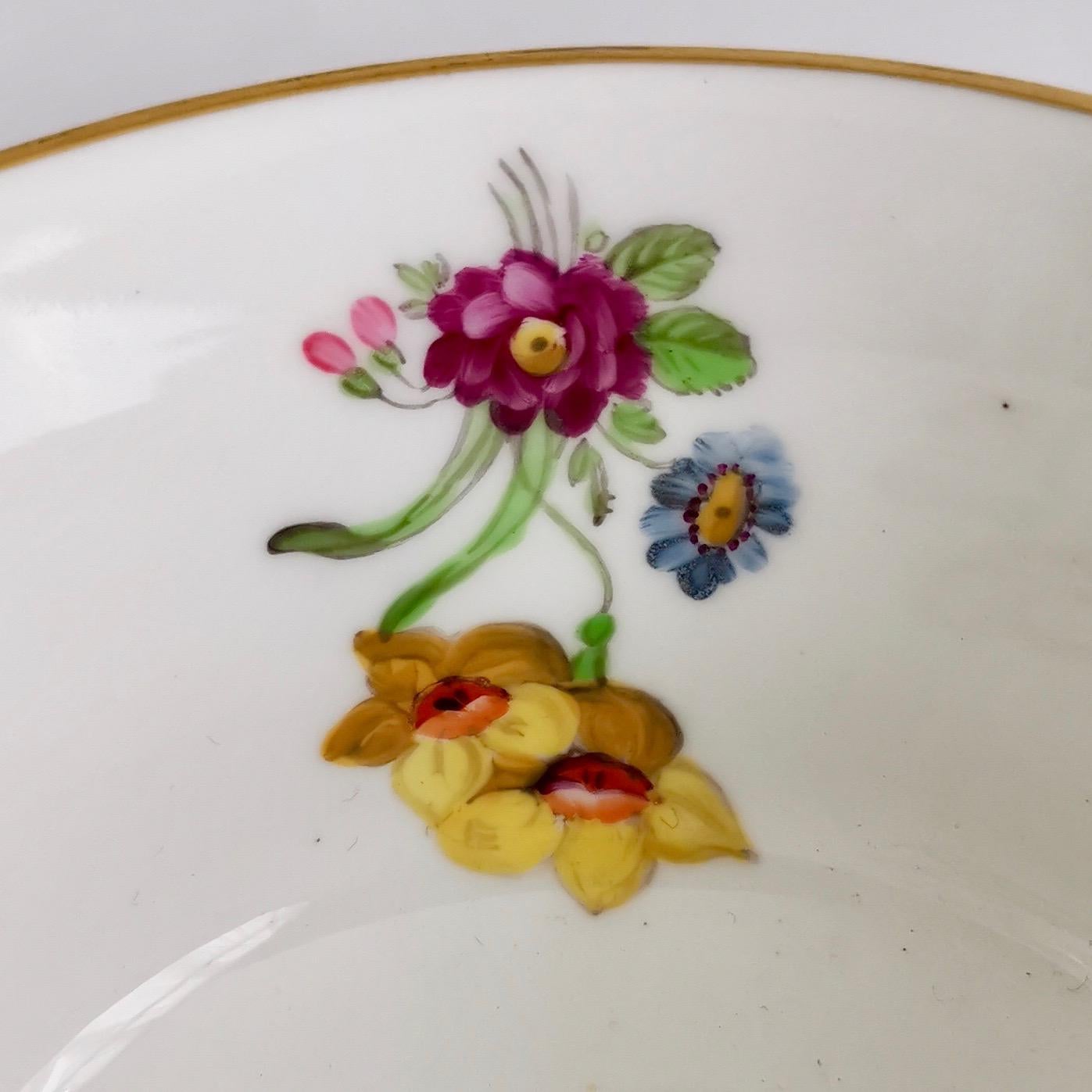 Davenport Porcelain Teacup, White with Hand Painted Flowers, circa 1820 7