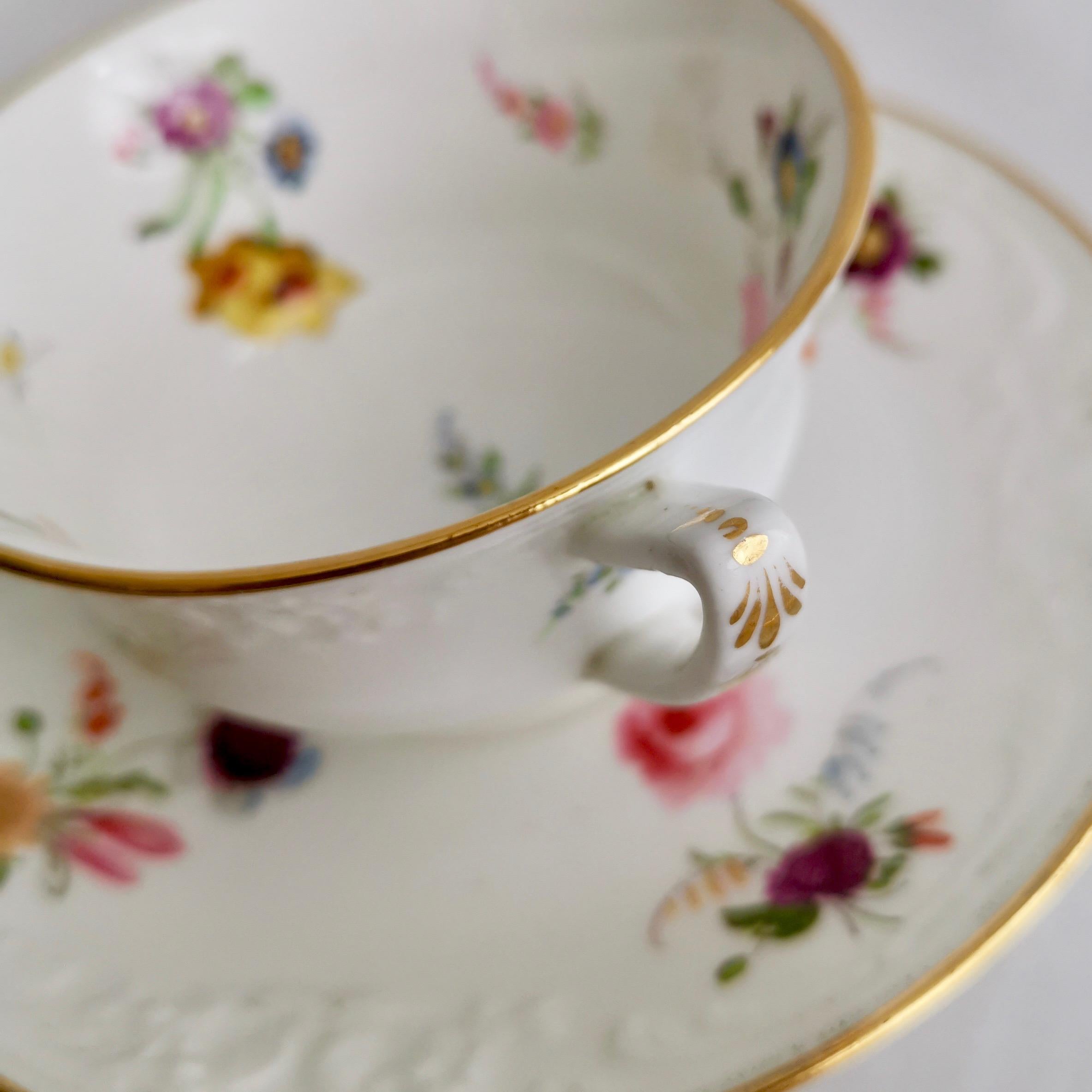 Davenport Porcelain Teacup, White with Hand Painted Flowers, circa 1820 8