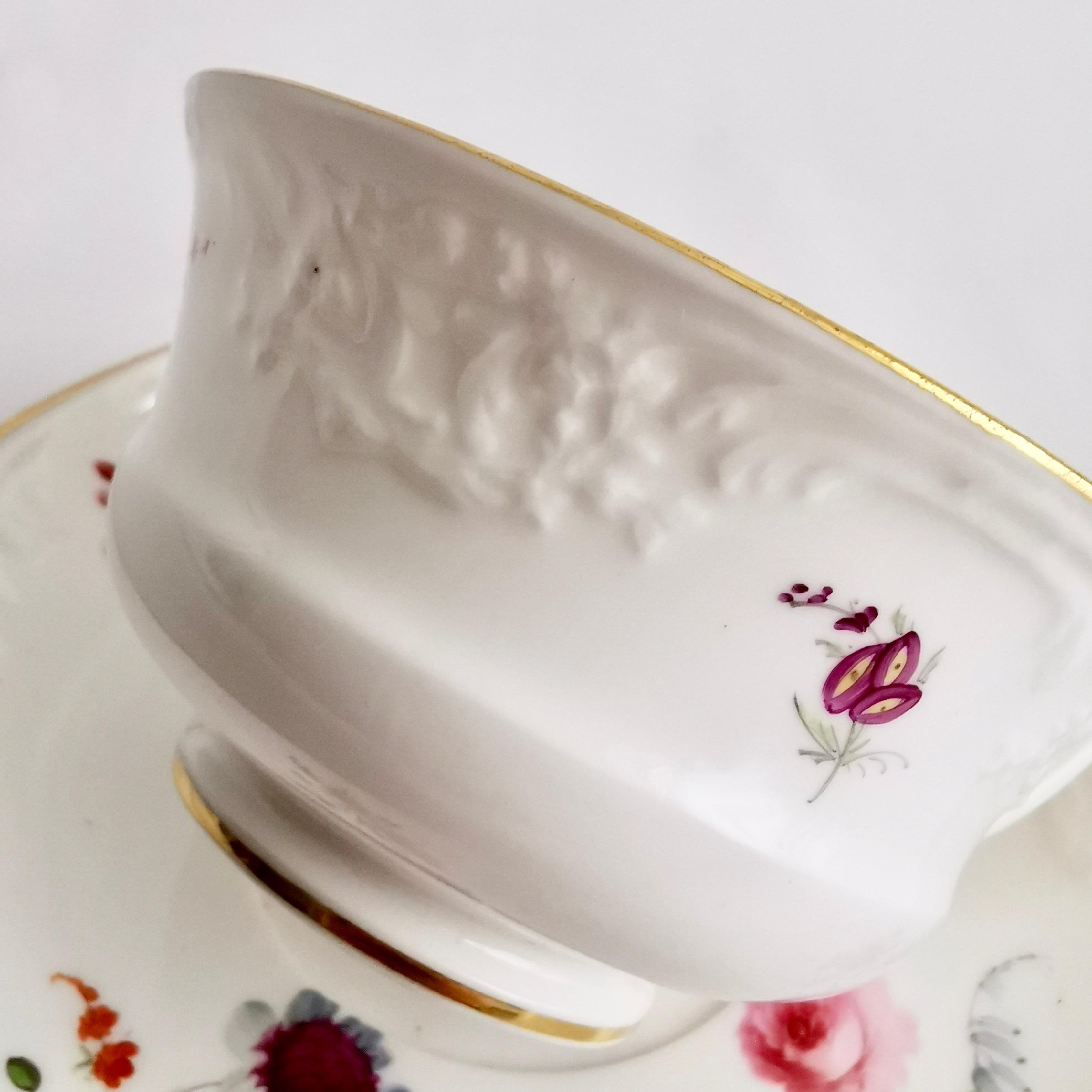 Davenport Porcelain Teacup, White with Hand Painted Flowers, circa 1820 9