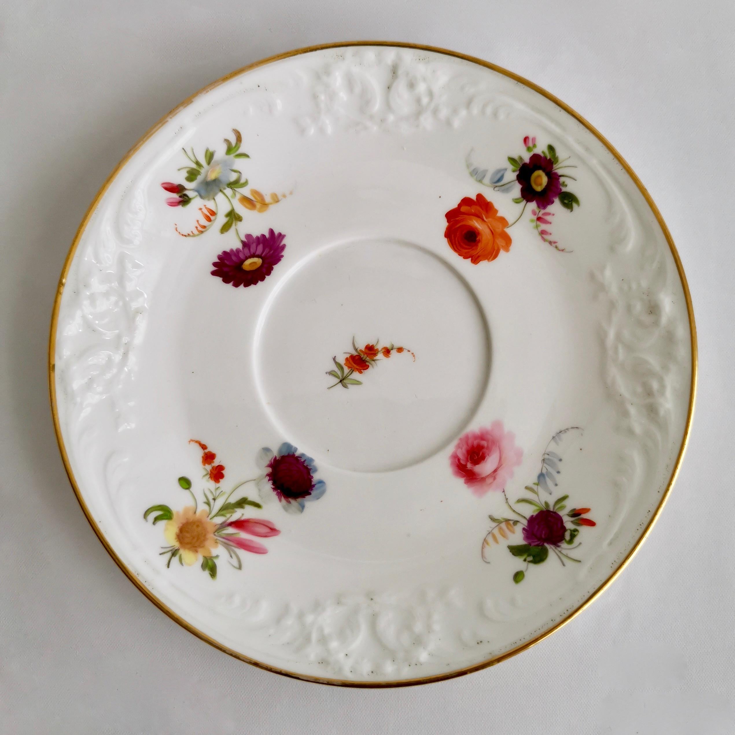 Regency Davenport Porcelain Teacup, White with Hand Painted Flowers, circa 1820