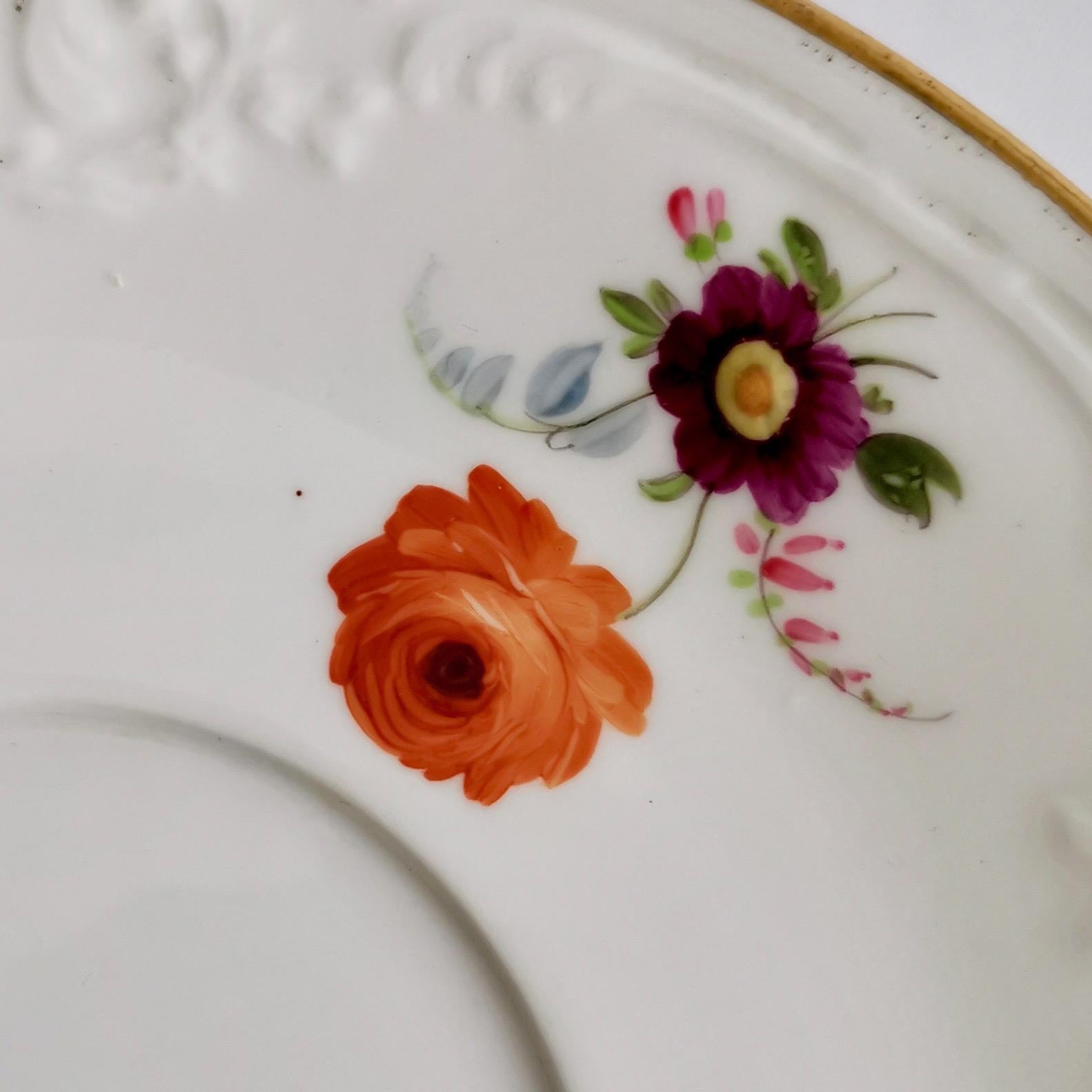 Early 19th Century Davenport Porcelain Teacup, White with Hand Painted Flowers, circa 1820